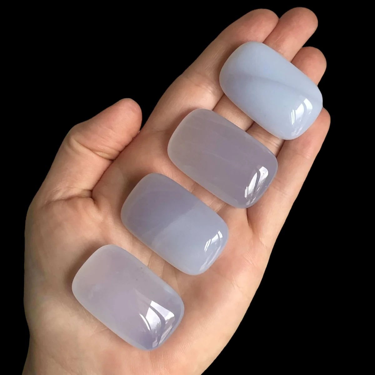 Chalcedony Small Palm Stones for Calm and Communication Mooncat Crystals