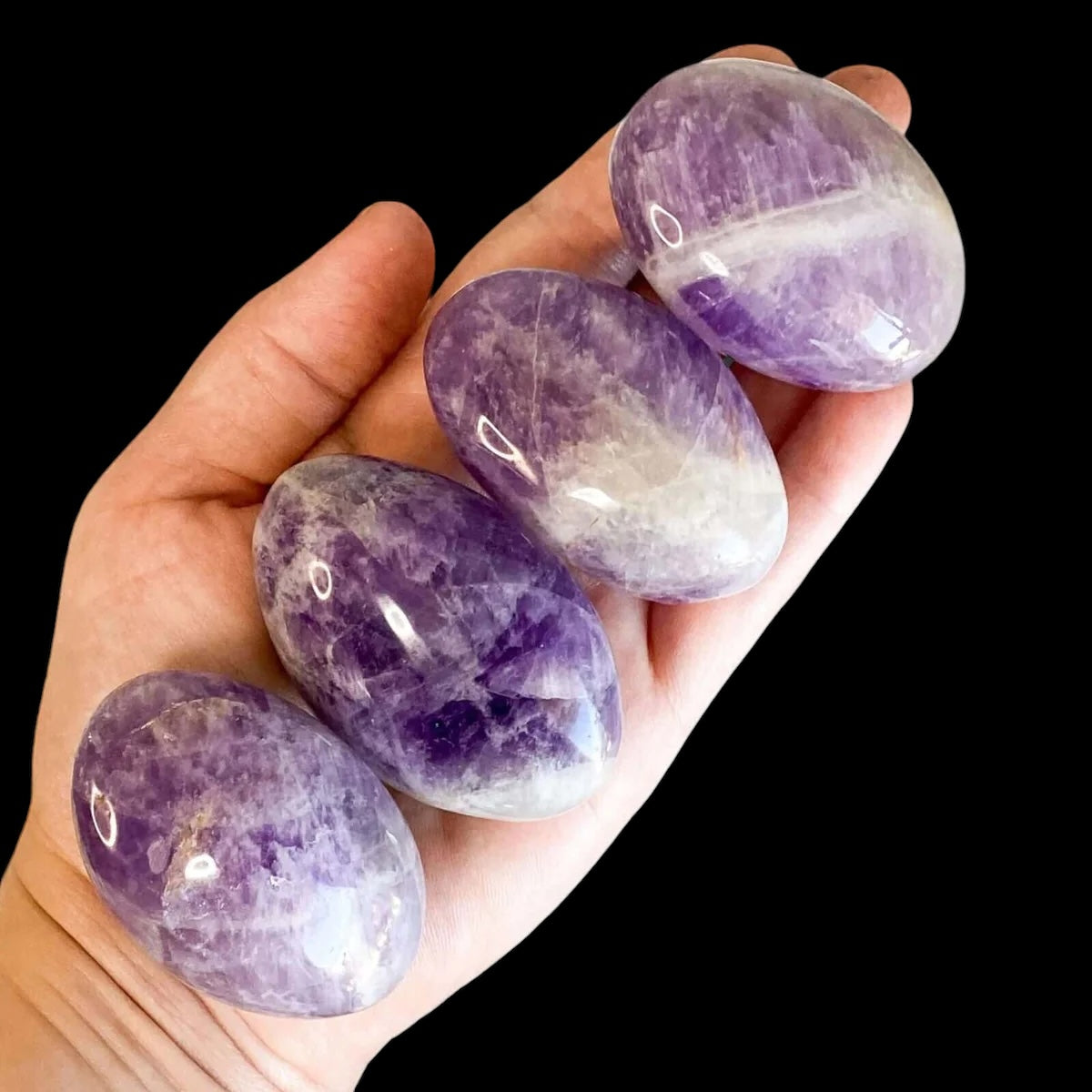 Chevron Amethyst Palm Stone for Balance and Intuition Mooncat Crystals