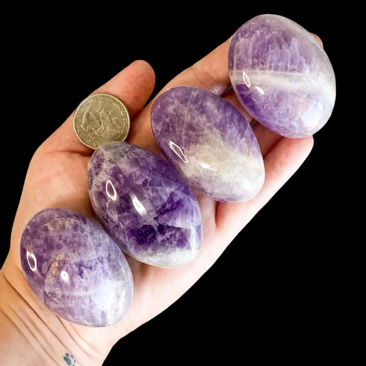 Chevron Amethyst Palm Stone for Balance and Intuition Mooncat Crystals