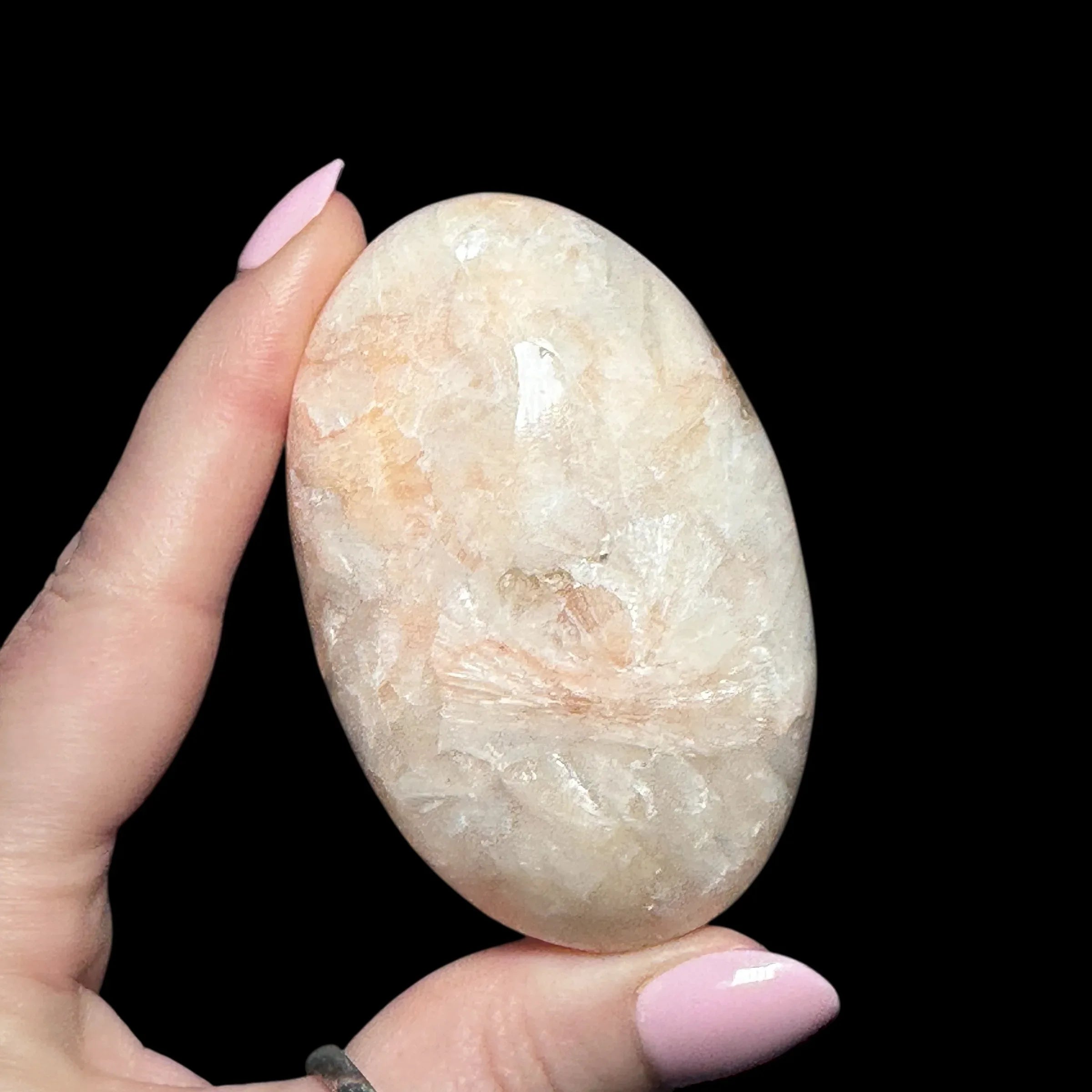 Peach Stilbite Palm Stone - Mooncat Crystals