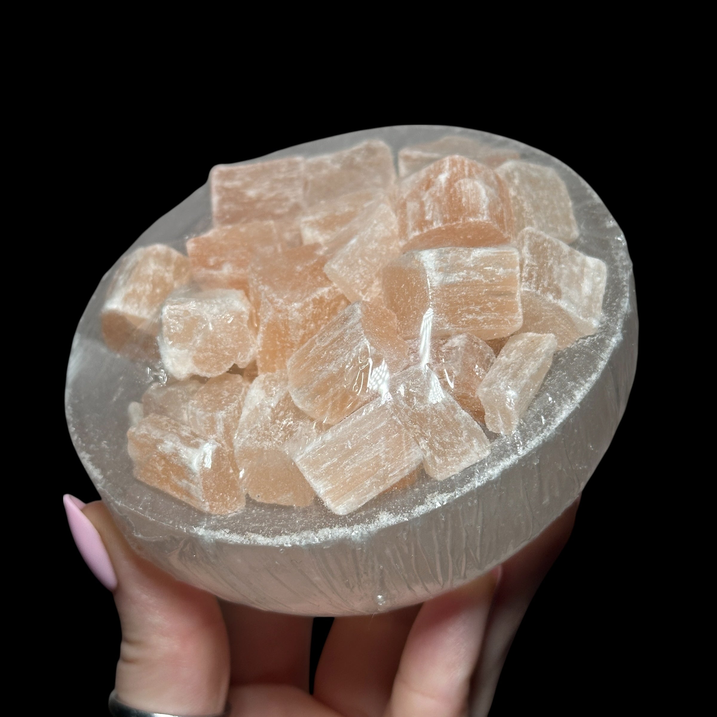 Selenite Bowl with Raw Orange Selenite for Cleansing