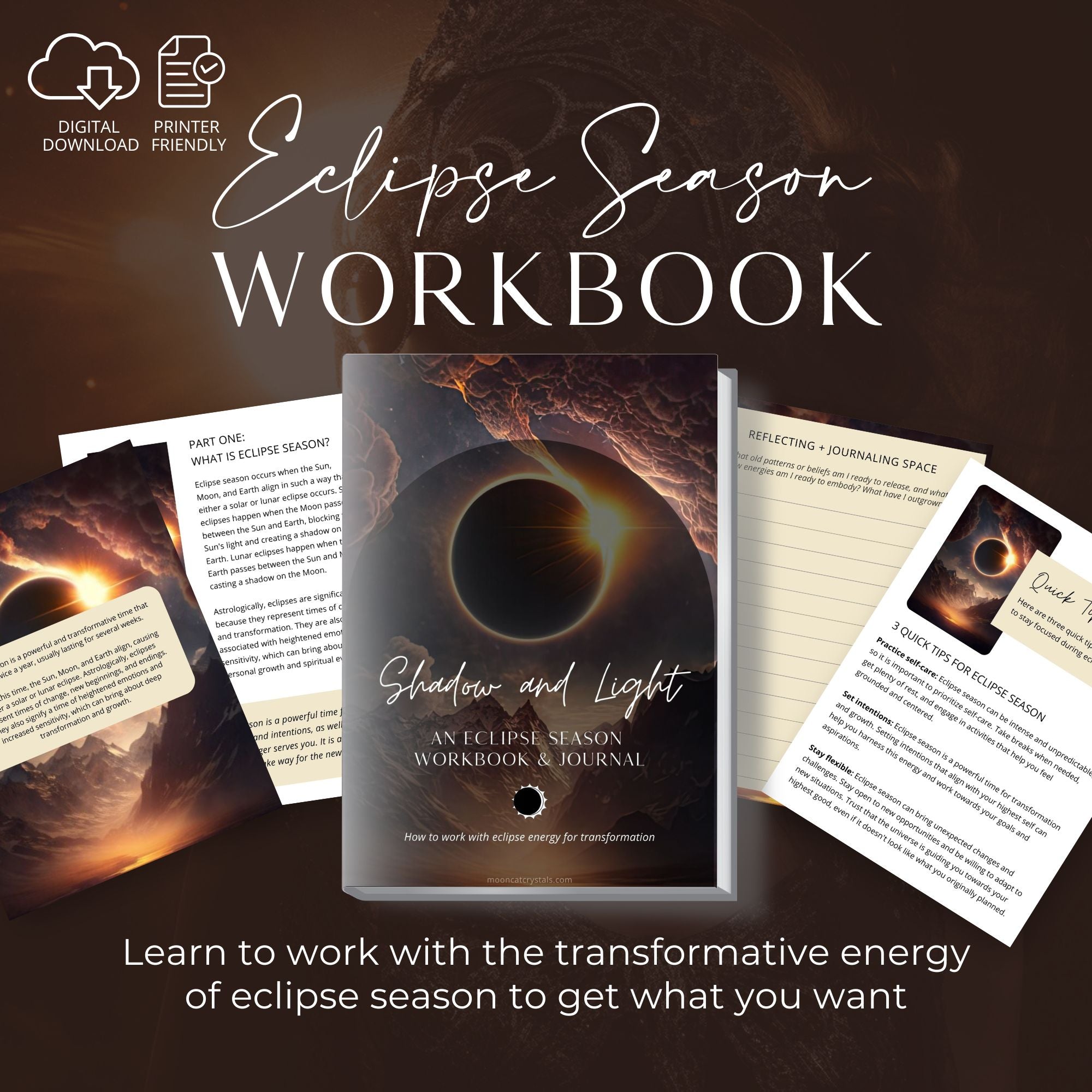 Eclipse Season Journal | Instant Download Mooncat Crystals