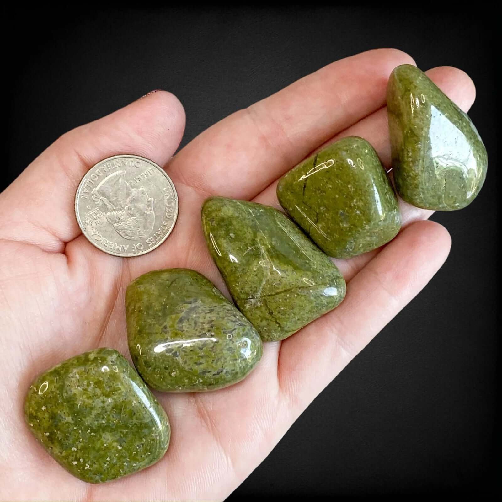 Epidote Tumbles for Amplification and Alignment | Set of 2 Mooncat Crystals