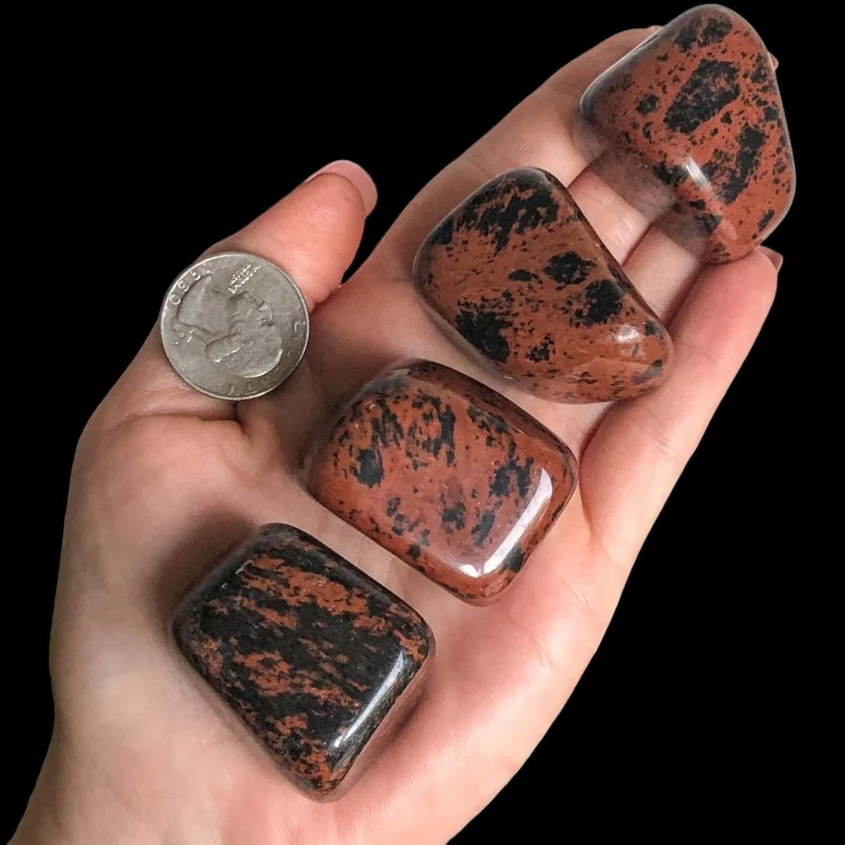 Large Mahogany Obsidian Tumbles for Strength and Protection | Set of 2 Mooncat Crystals