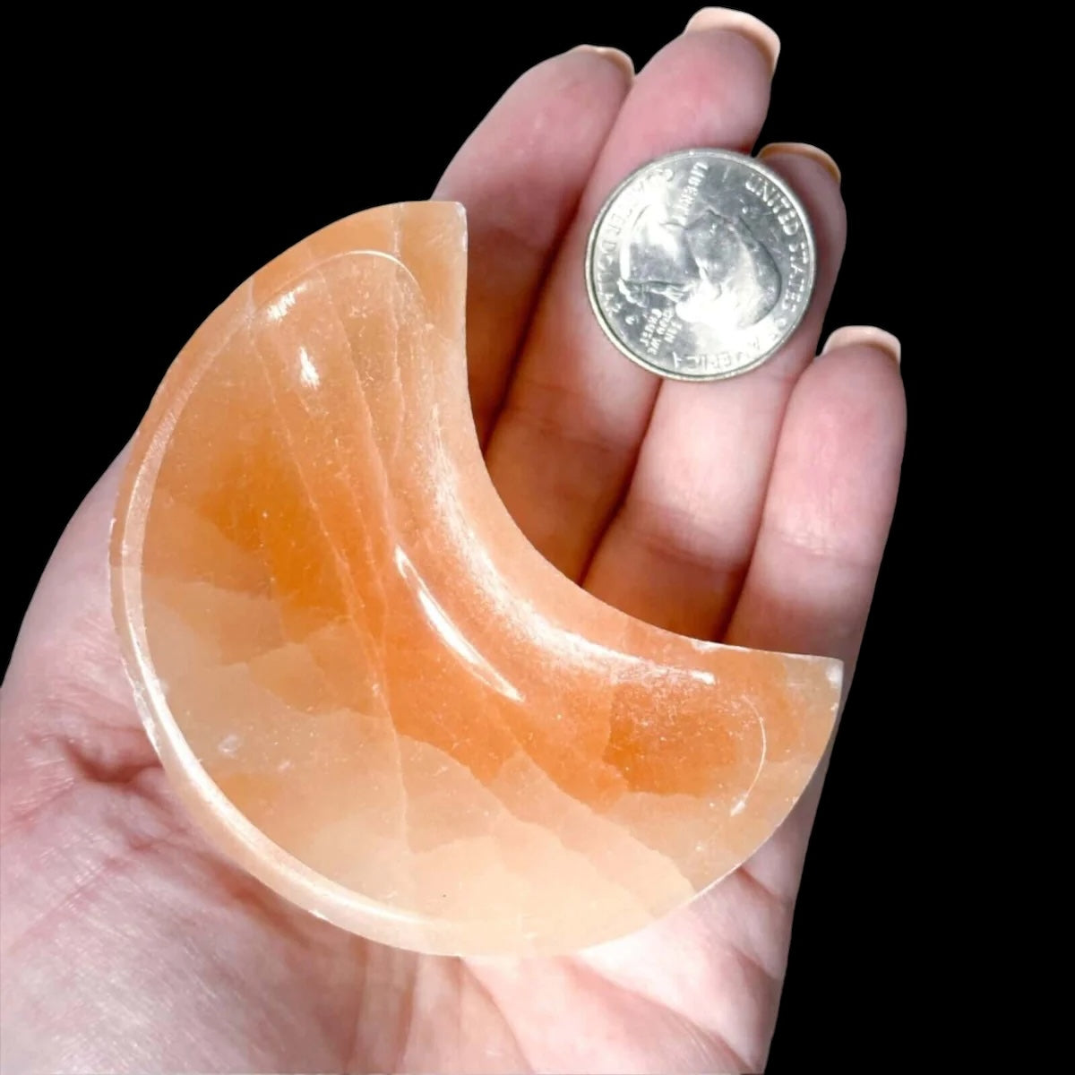 Orange Selenite Crescent Moon Dish for Cleansing and Clarity Mooncat Crystals