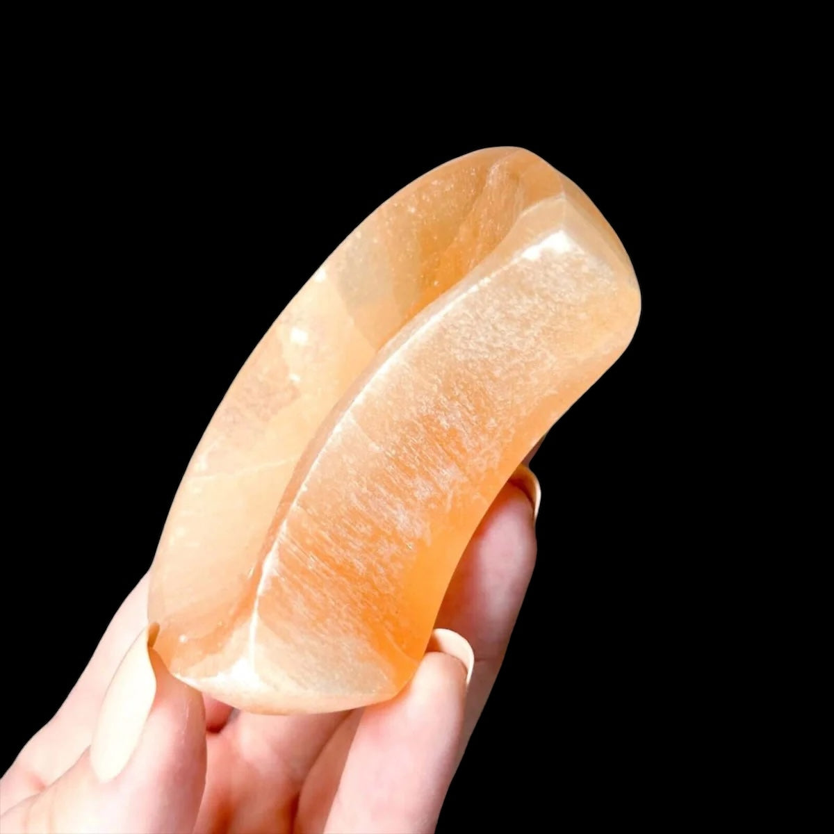 Orange Selenite Crescent Moon Dish for Cleansing and Clarity Mooncat Crystals