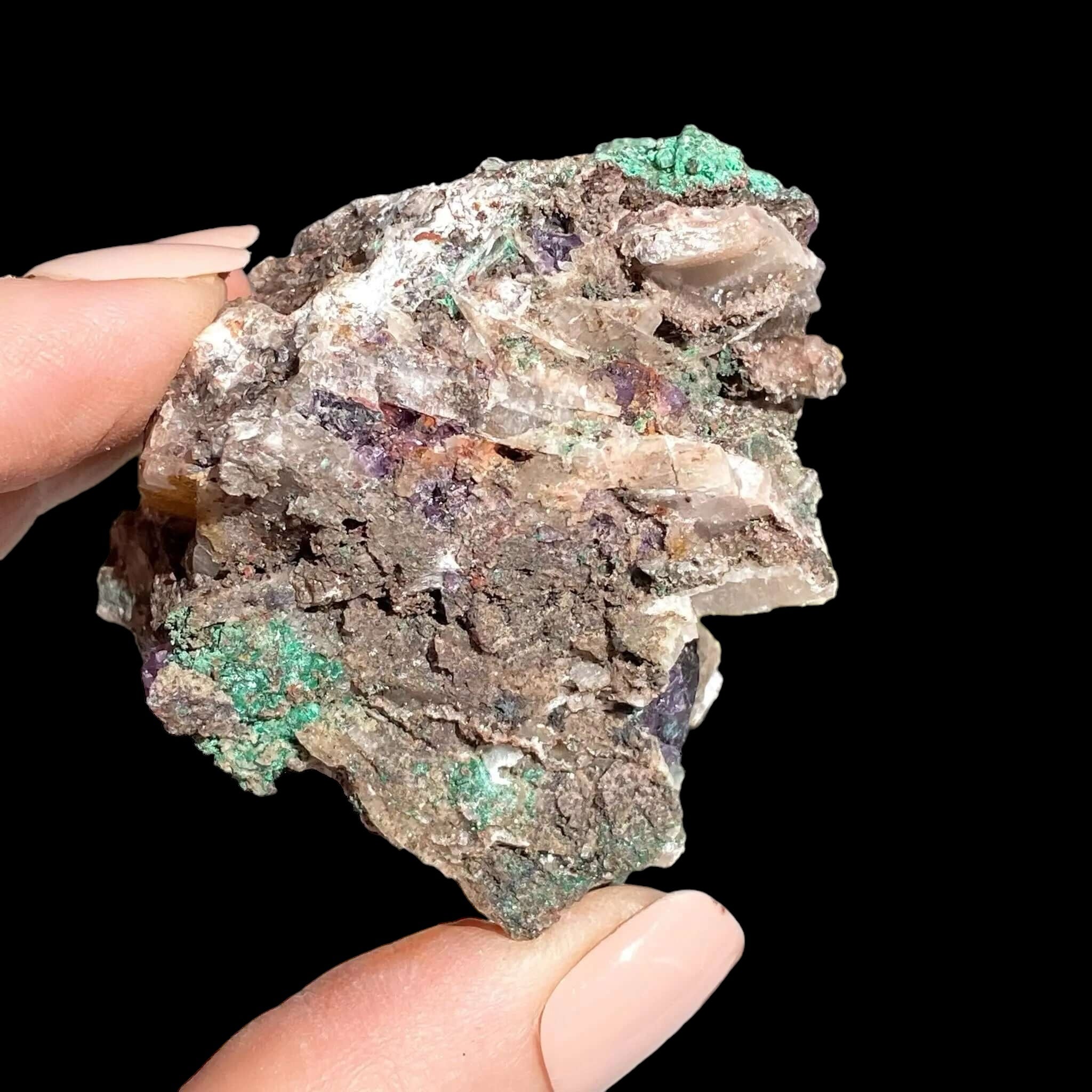 Purple Fluorite with Malachite for Transformation and Protection | Stock G Mooncat Crystals