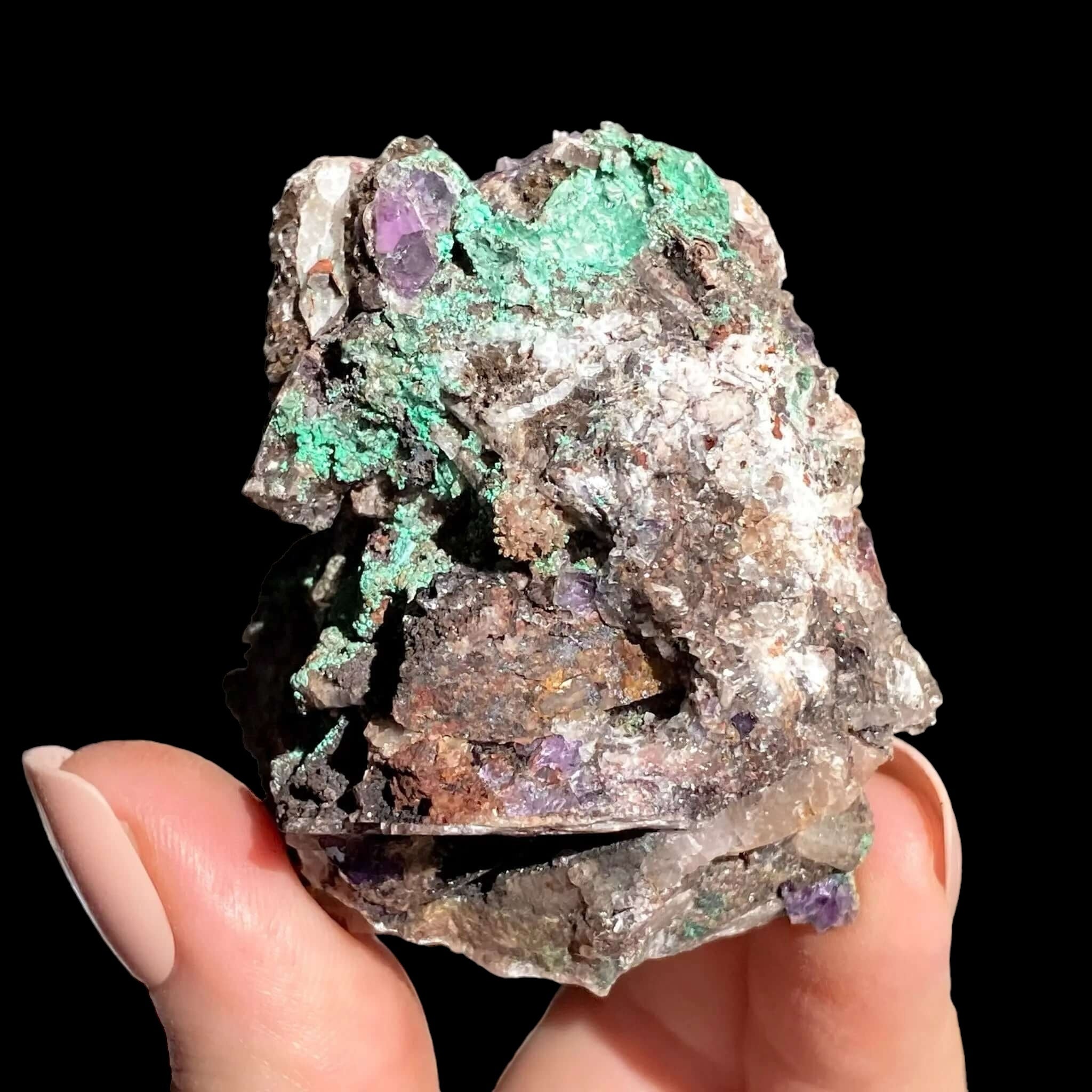 Purple Fluorite with Malachite for Transformation and Protection | Stock G Mooncat Crystals