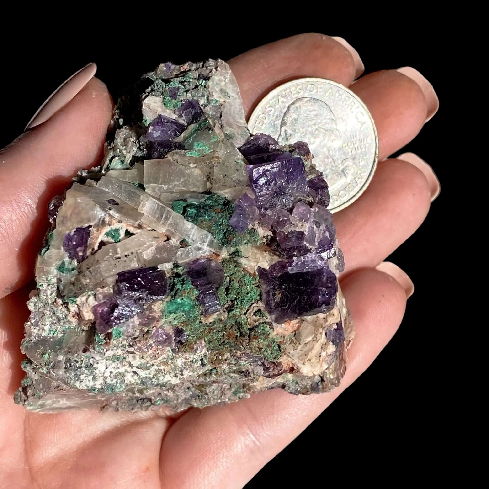 Purple Fluorite with Malachite for Transformation and Protection | Stock G Mooncat Crystals