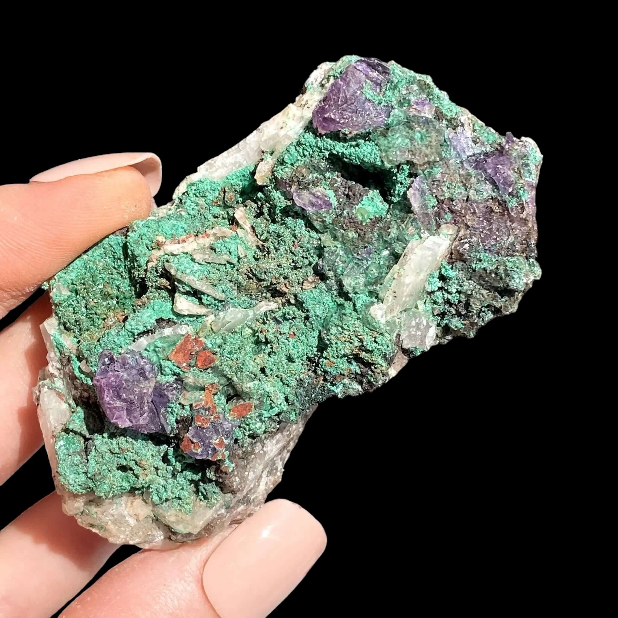 Purple Fluorite with Malachite for Transformation and Protection | Stock J Mooncat Crystals