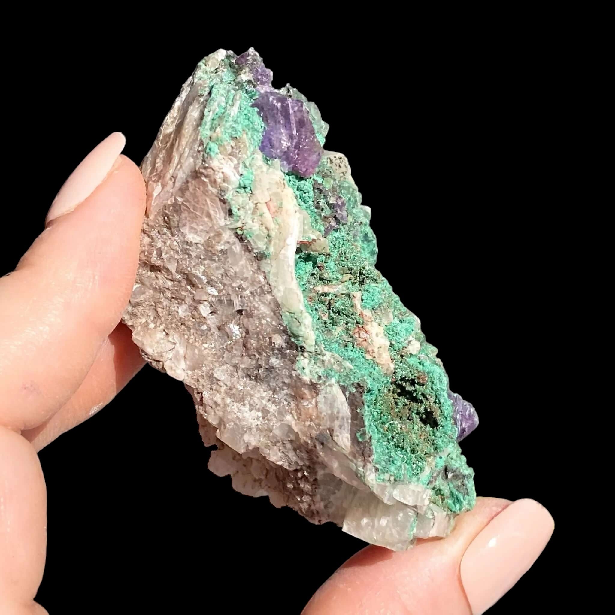 Purple Fluorite with Malachite for Transformation and Protection | Stock J Mooncat Crystals