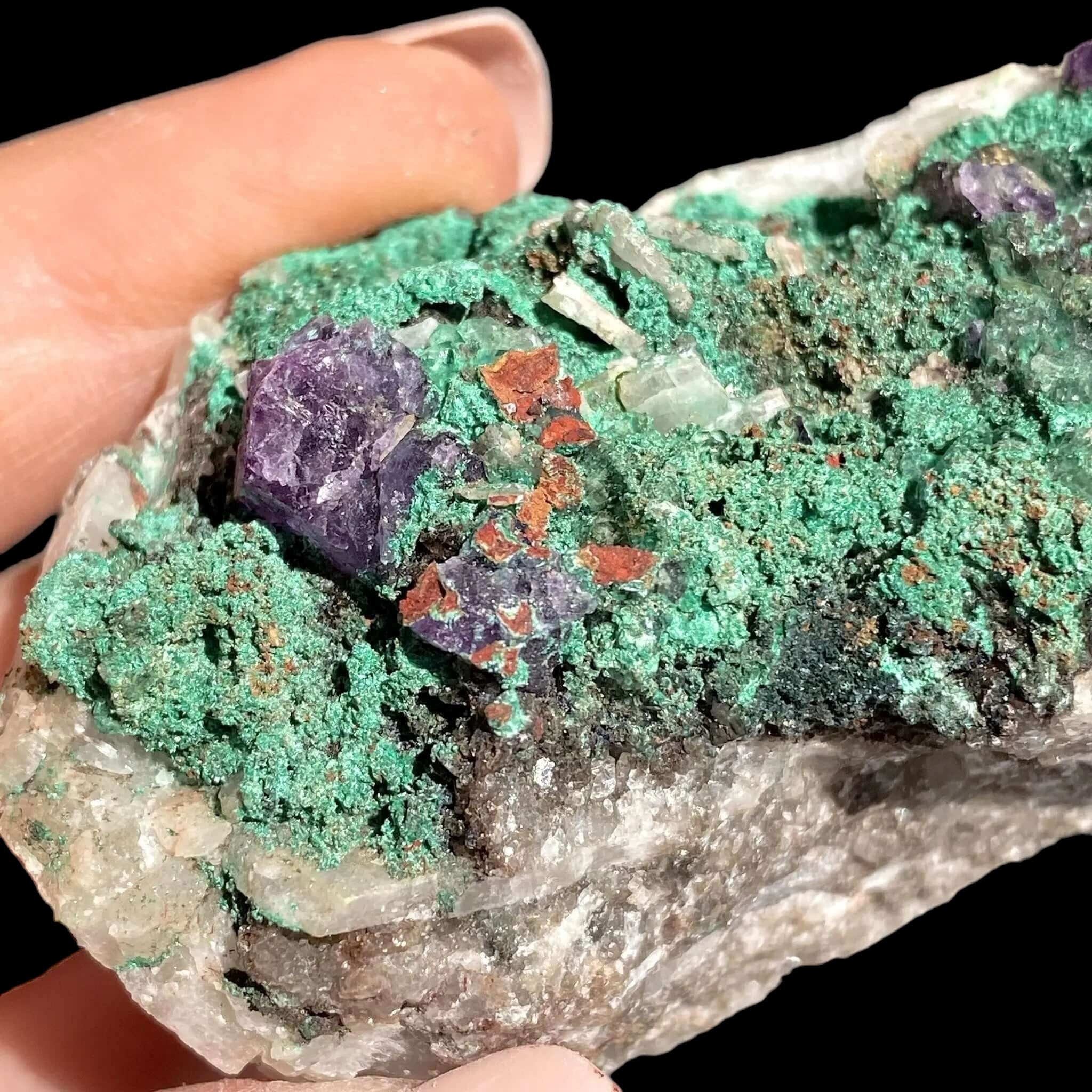 Purple Fluorite with Malachite for Transformation and Protection | Stock J Mooncat Crystals