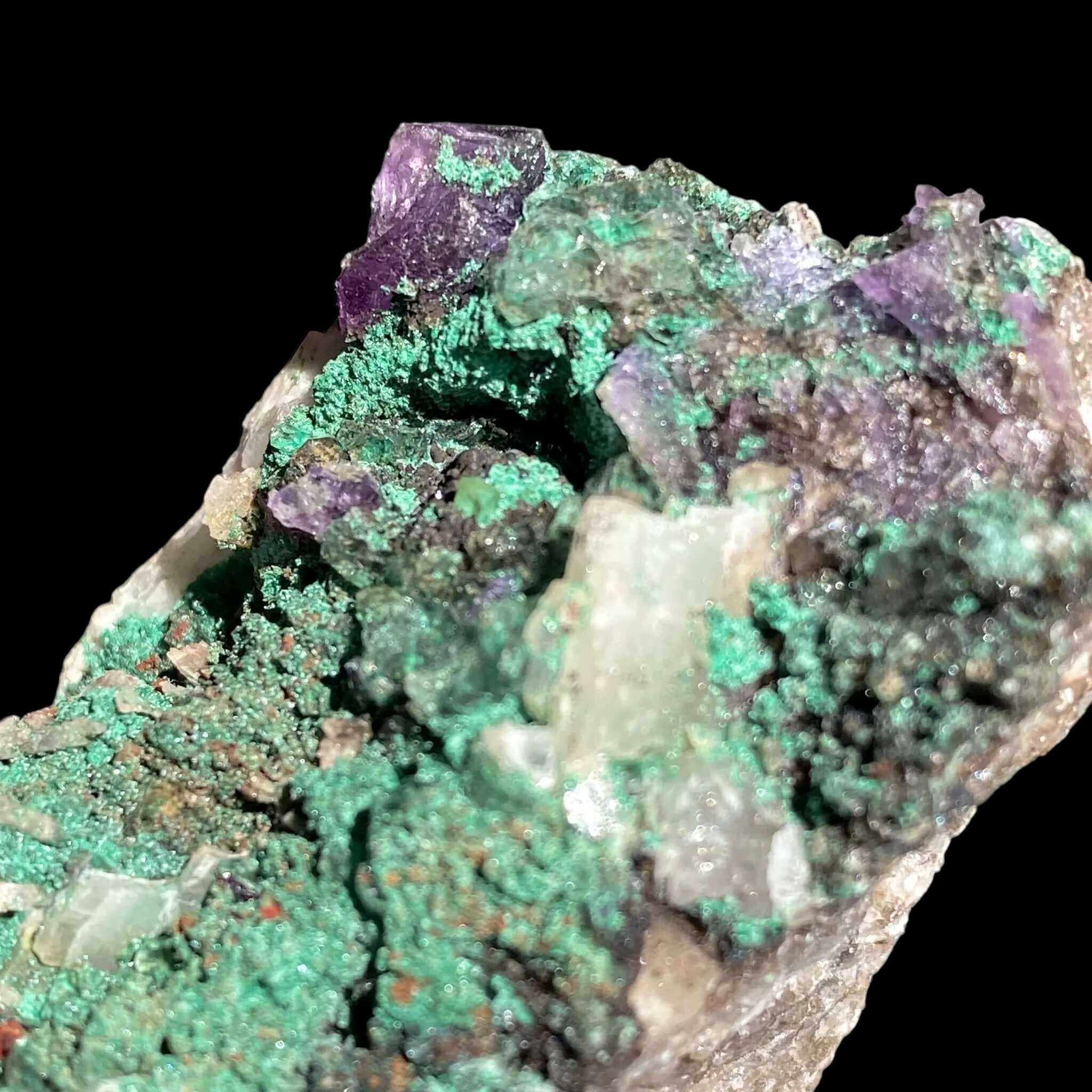 Purple Fluorite with Malachite for Transformation and Protection | Stock J Mooncat Crystals