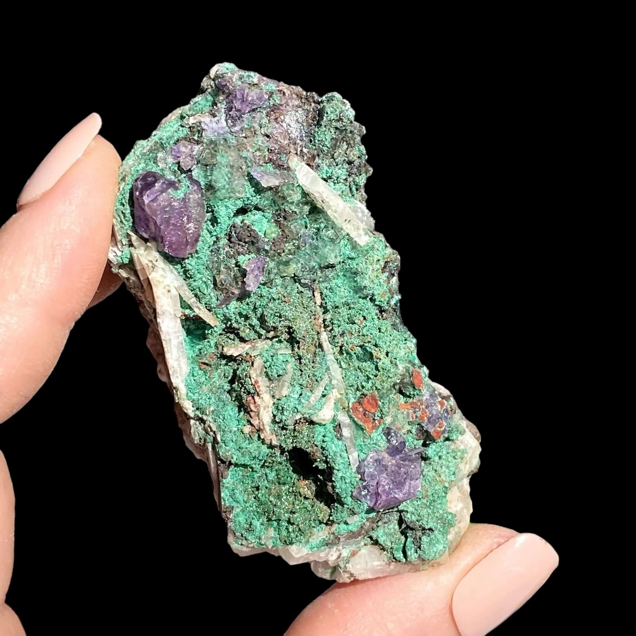 Purple Fluorite with Malachite for Transformation and Protection | Stock J Mooncat Crystals