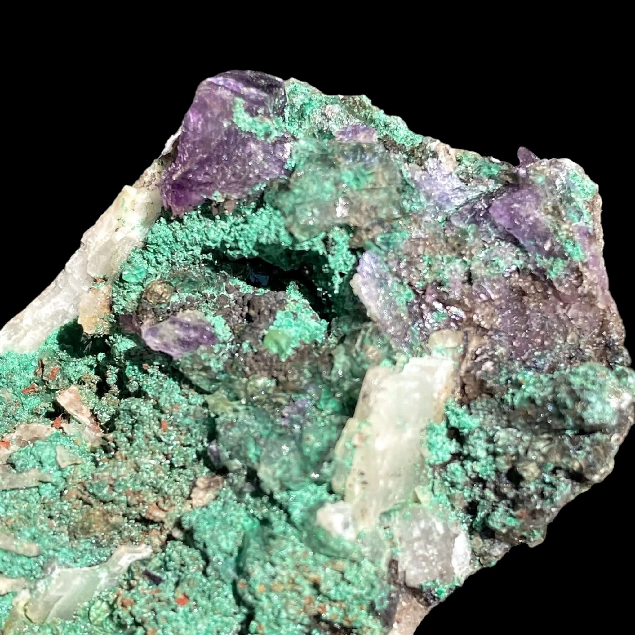 Purple Fluorite with Malachite for Transformation and Protection | Stock J Mooncat Crystals