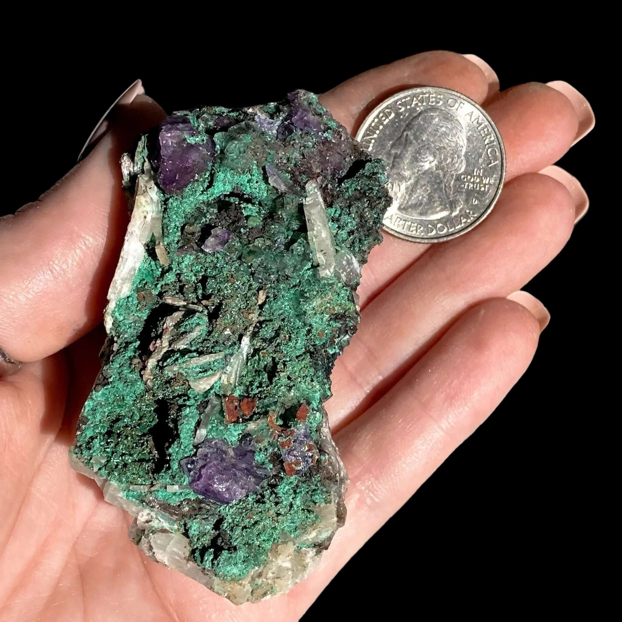 Purple Fluorite with Malachite for Transformation and Protection | Stock J Mooncat Crystals