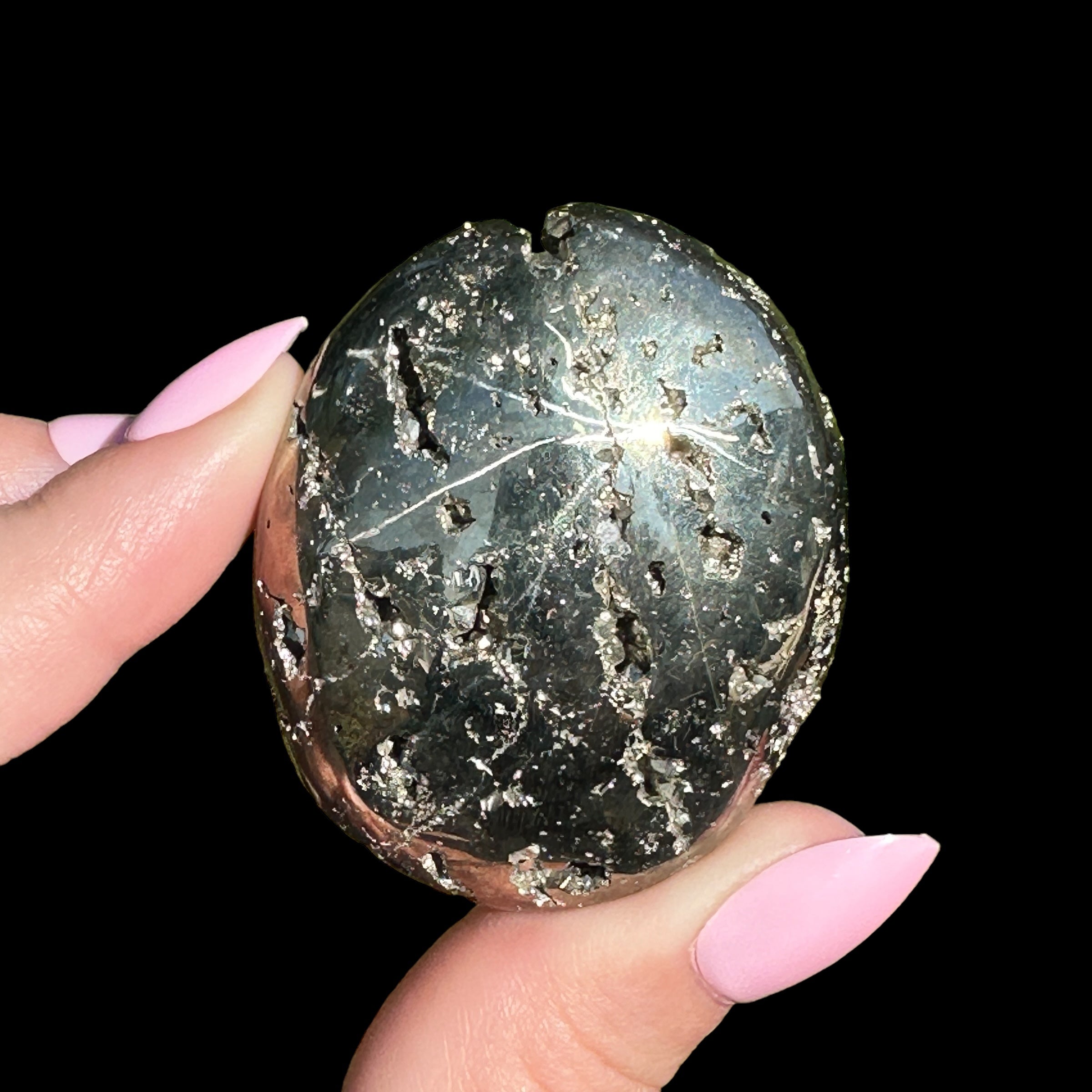 Pyrite Palm Stone for Wealth and Confidence | Stock B Mooncat Crystals