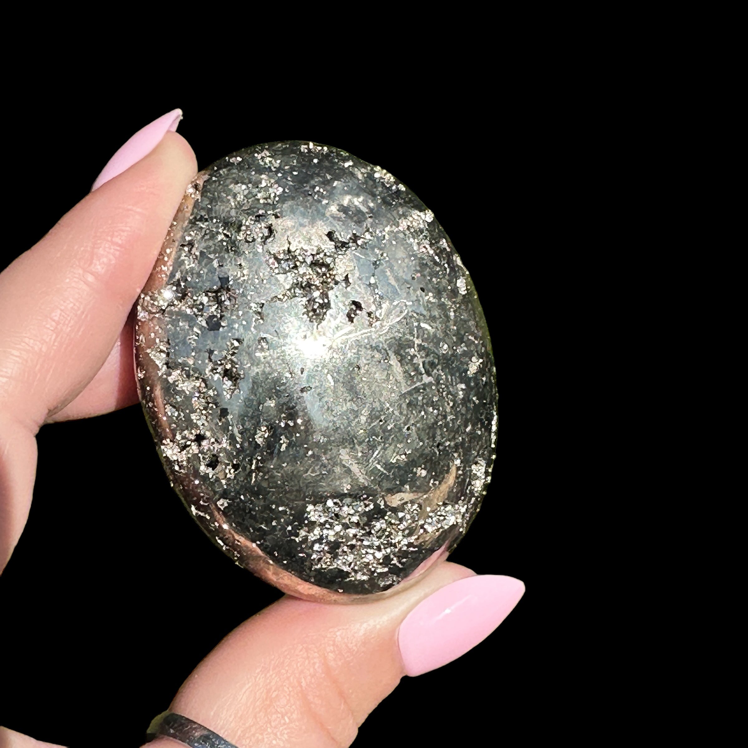 Pyrite Palm Stone for Wealth and Confidence | Stock C Mooncat Crystals