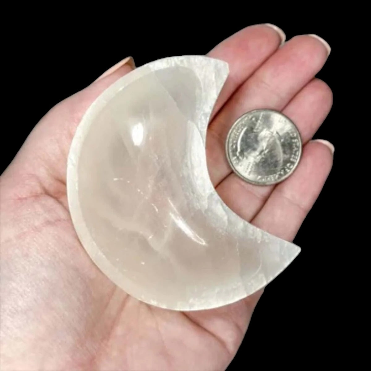 Selenite Crescent Moon Dish for Cleansing and Clarity Mooncat Crystals