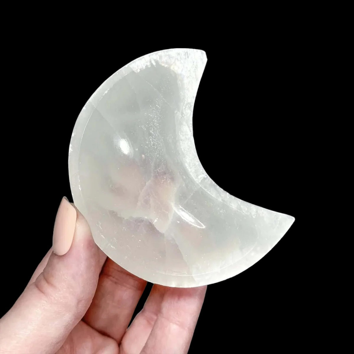 Selenite Crescent Moon Dish for Cleansing and Clarity Mooncat Crystals