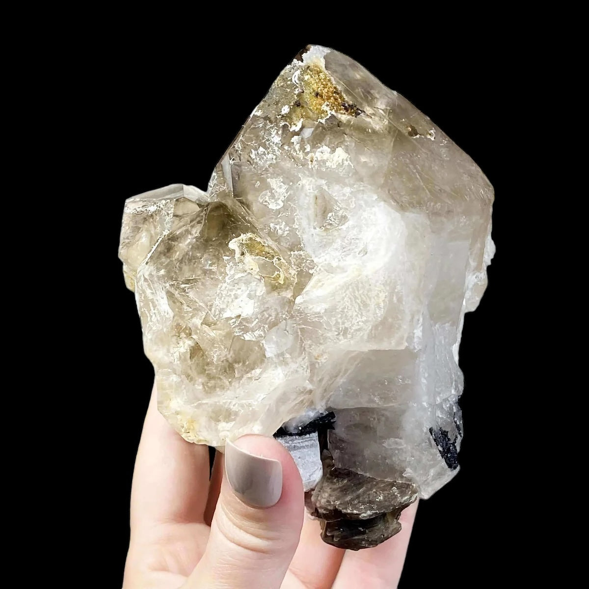 Smoky Elestial Quartz with Mica and Black Tourmaline for Transformation and Protection | Stock G Mooncat Crystals