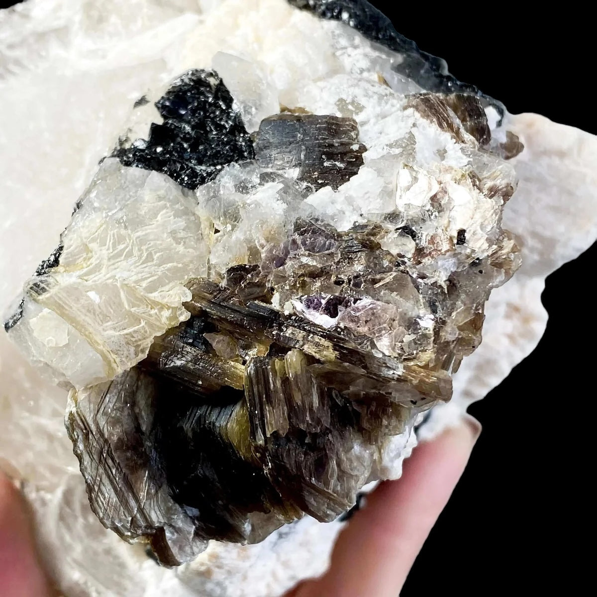 Smoky Elestial Quartz with Mica and Black Tourmaline for Transformation and Protection | Stock G Mooncat Crystals