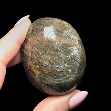Black Moonstone Palm Stone | Stock A - Mooncat Crystals