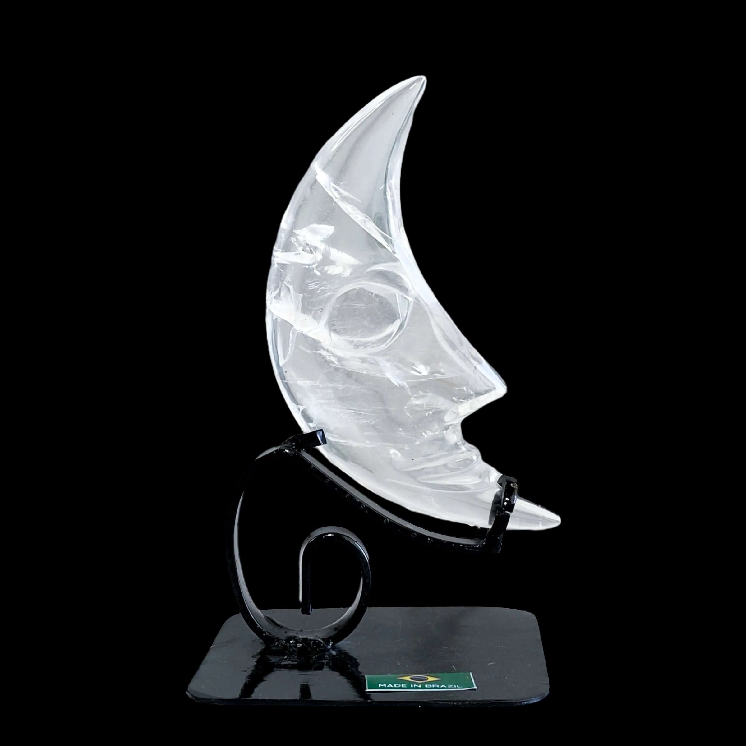 Clear Quartz Moon with Stand (~4") | Stock C - Mooncat Crystals