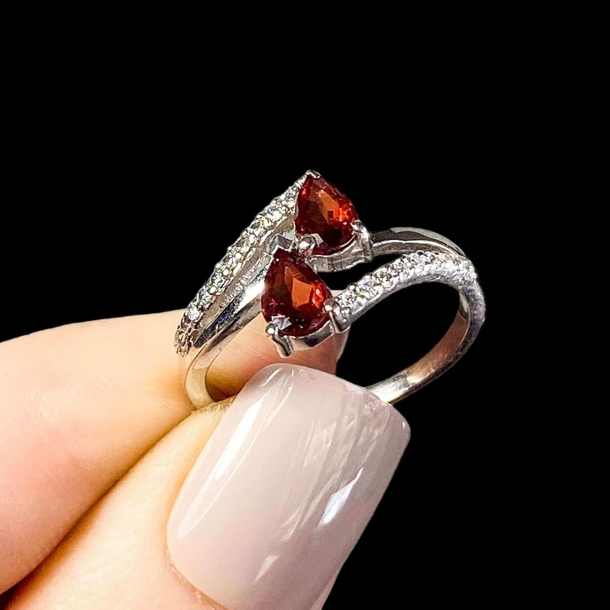 Garnet Ring with CZ Accents | Size 7.75 - Mooncat Crystals