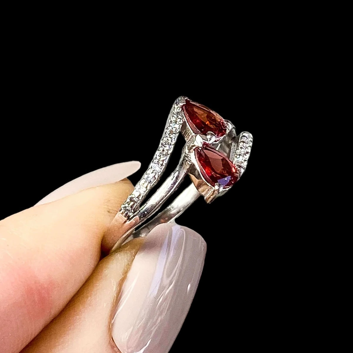 Garnet Ring with CZ Accents | Size 7.75 - Mooncat Crystals