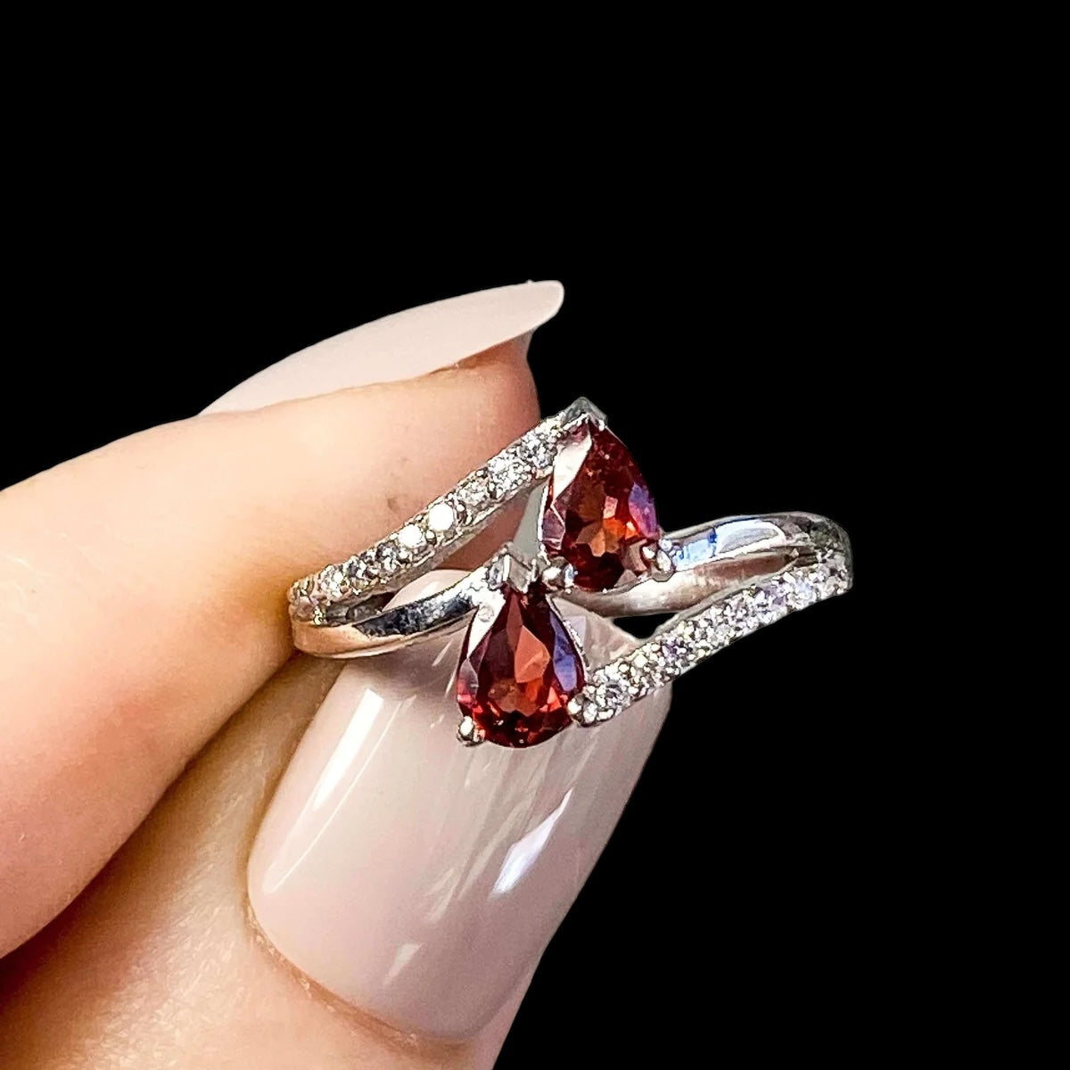 Garnet Ring with CZ Accents | Size 7.75 - Mooncat Crystals