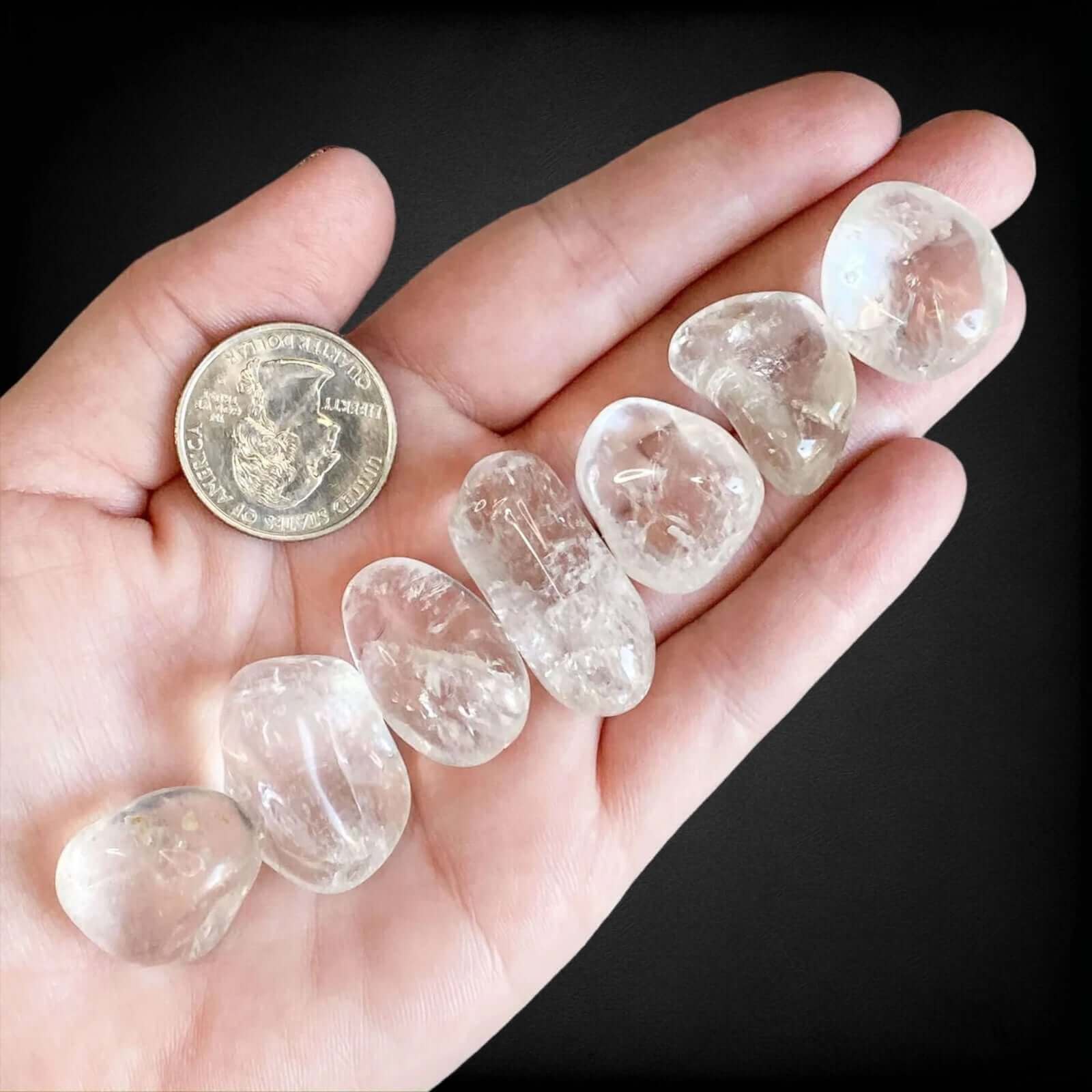 CLEARS THE MIND + AMPLIFIES INTENTIONS:: Clear Quartz Tumbles | Lot of 4