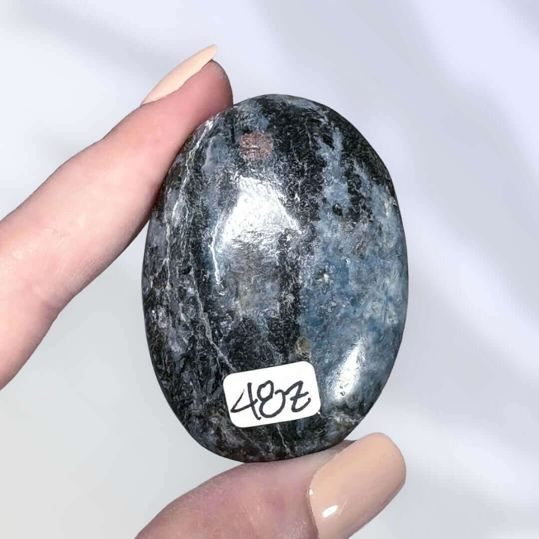 Blue Kyanite with Garnet Palm Stone | Stock Z