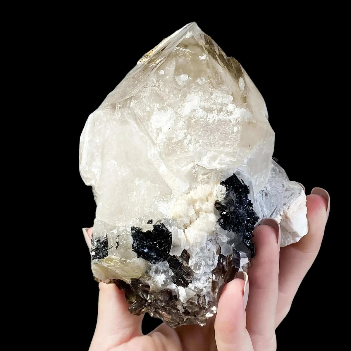 Smoky Elestial Quartz with Mica and Black Tourmaline | Stock G - Mooncat Crystals