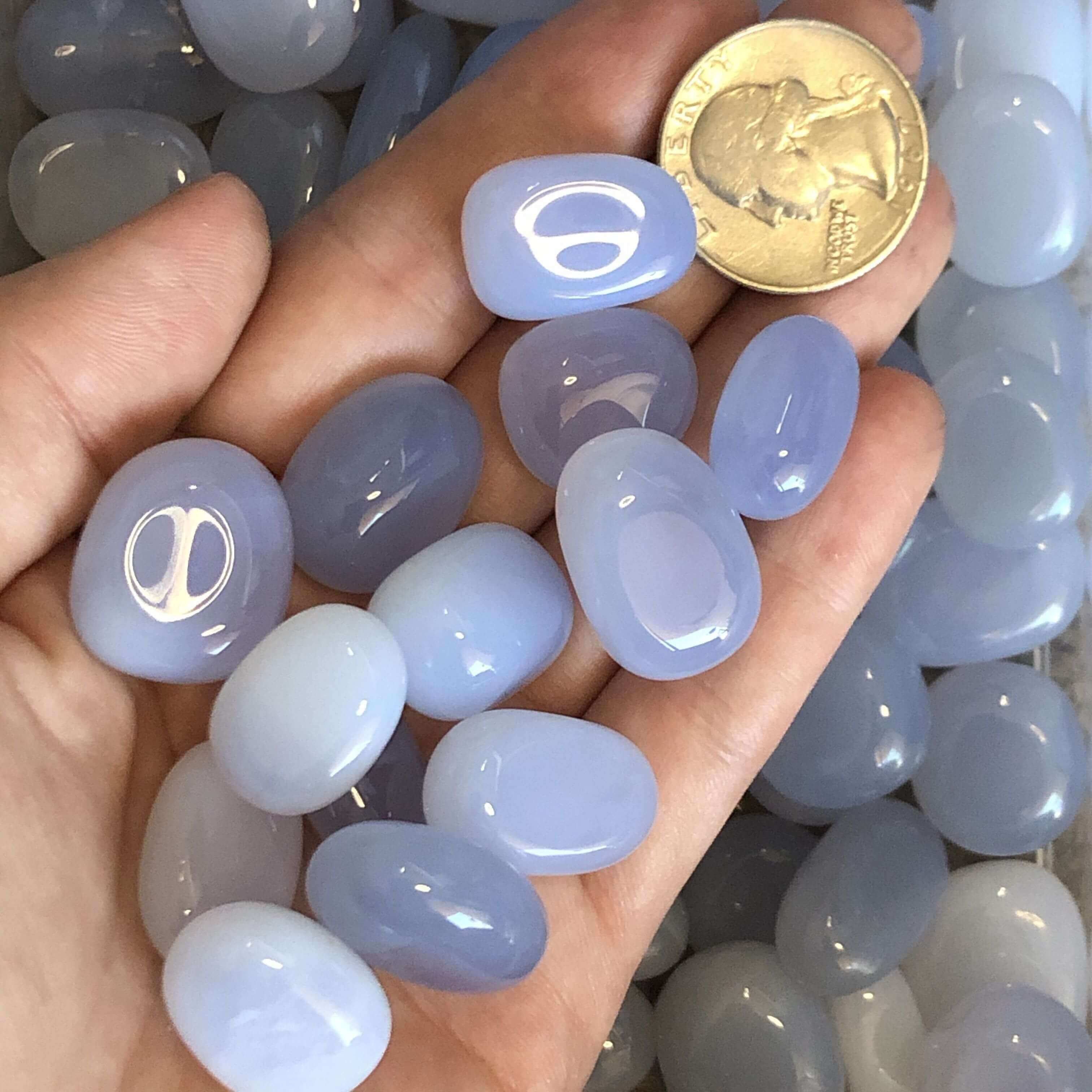 Blue Chalcedony Tumbles for Calm and Communication | Lot of 4 Mooncat Crystals