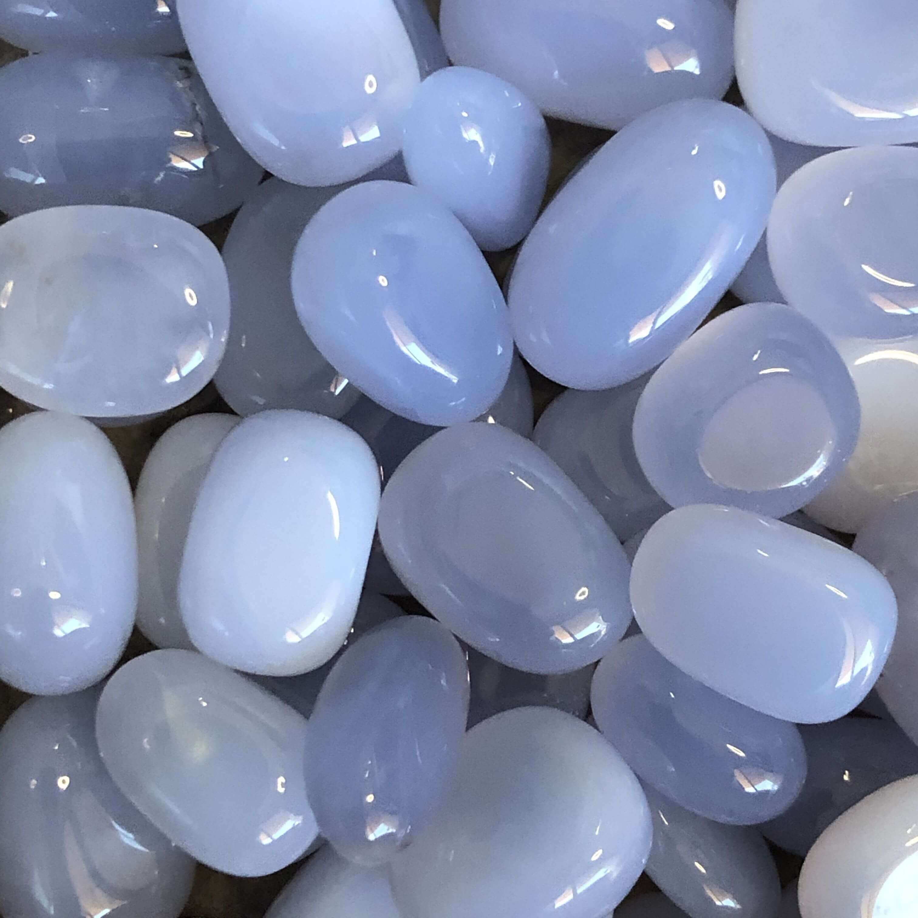 Blue Chalcedony Tumbles for Calm and Communication | Lot of 4 Mooncat Crystals