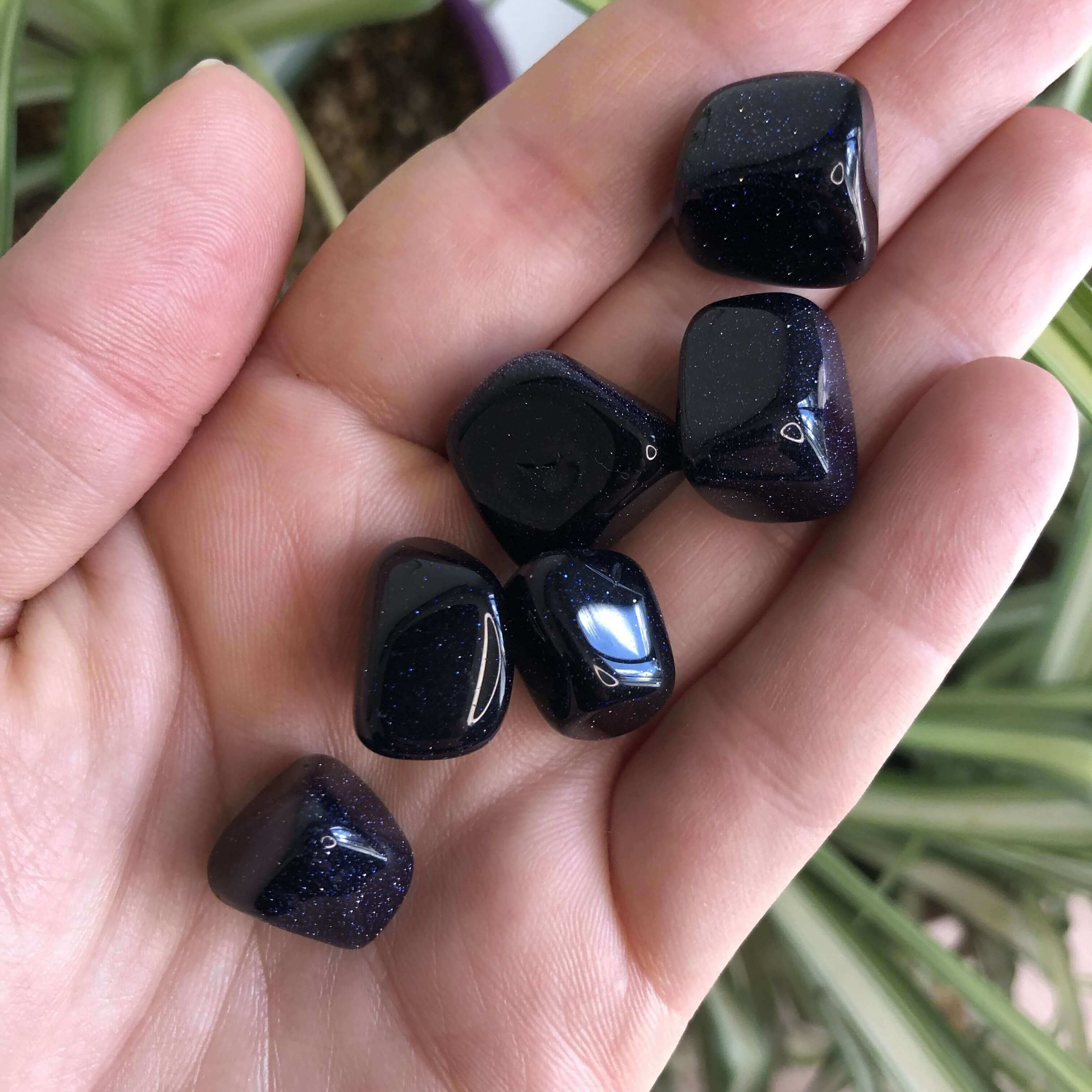 Blue Goldstone Tumbles (manmade)  | Lot of 6 Mooncat Crystals