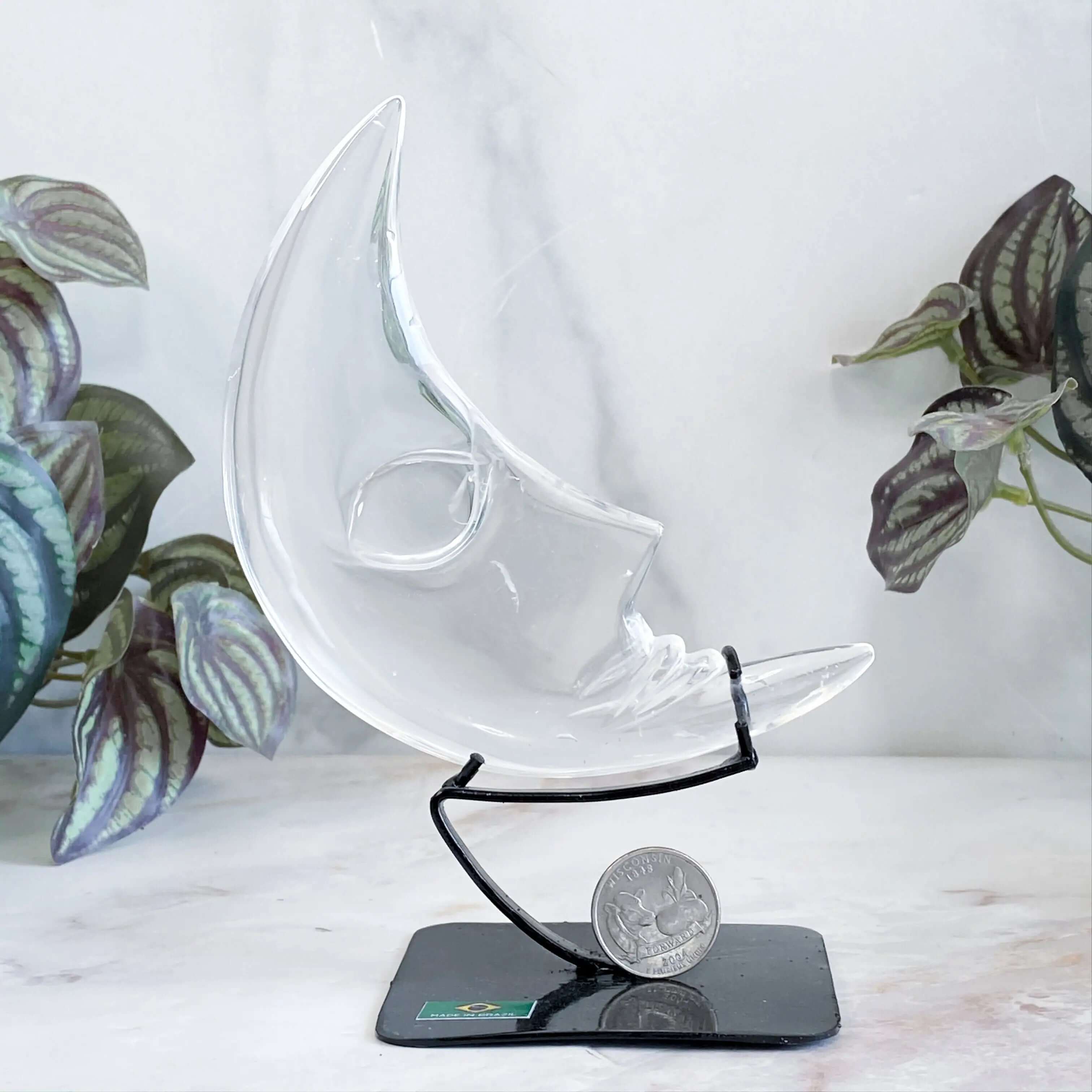 Clear Quartz Moon with Stand (~4") | Stock B Mooncat Crystals