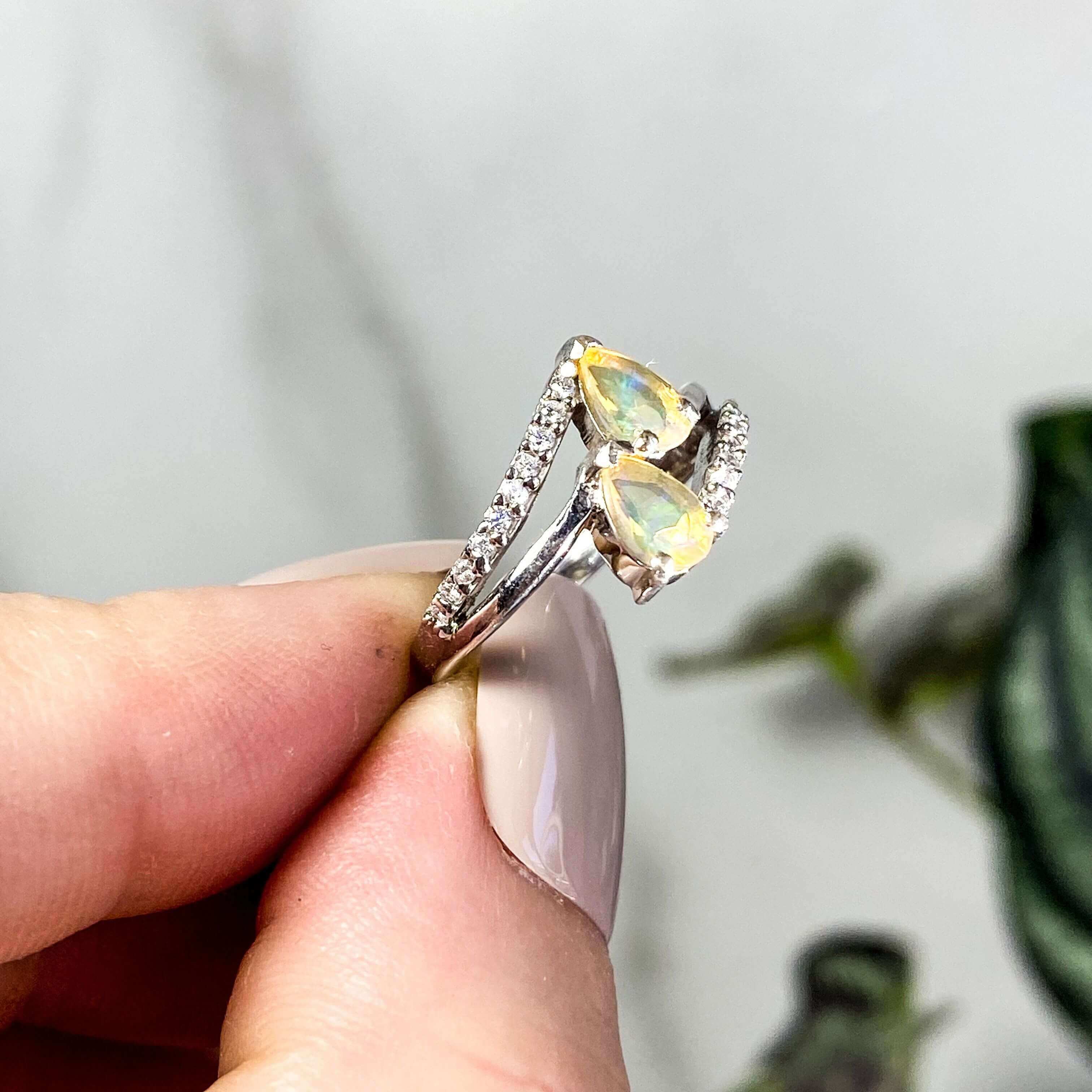 Ethiopian Opal Ring with CZ Accents | Size 5.5 Mooncat Crystals