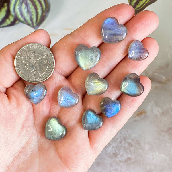 Full-Flash Mini Labradorite Heart Mooncat Crystals