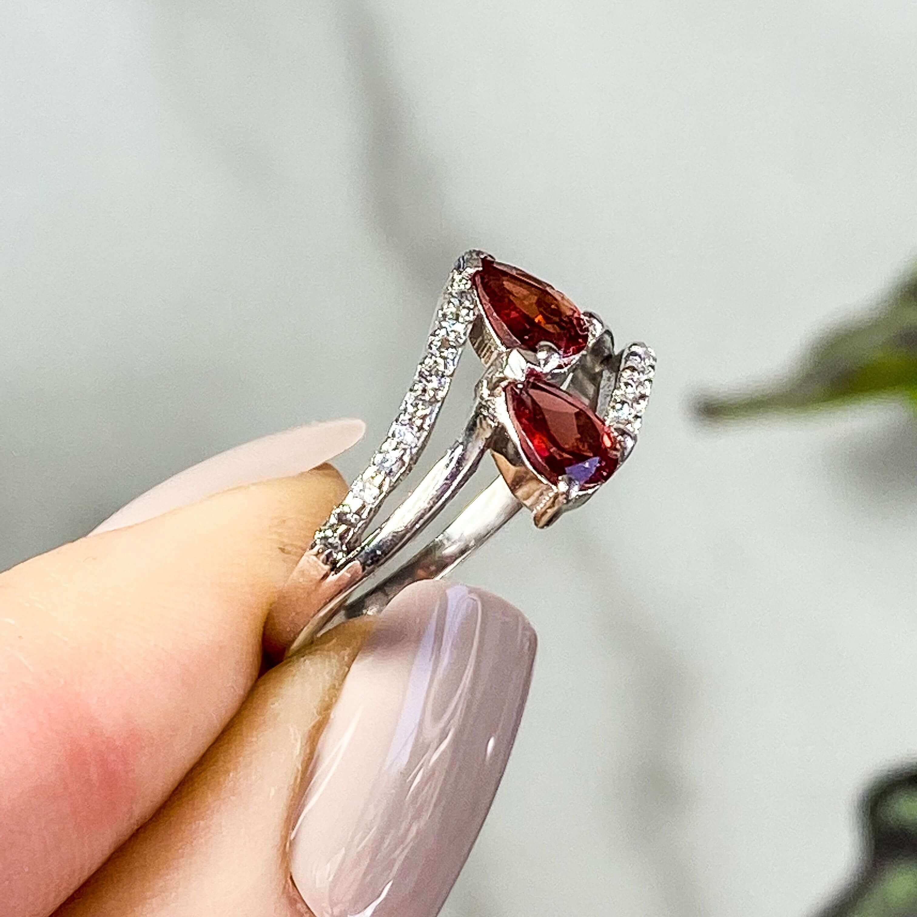 Garnet Ring with CZ Accents | Size 7.75 Mooncat Crystals