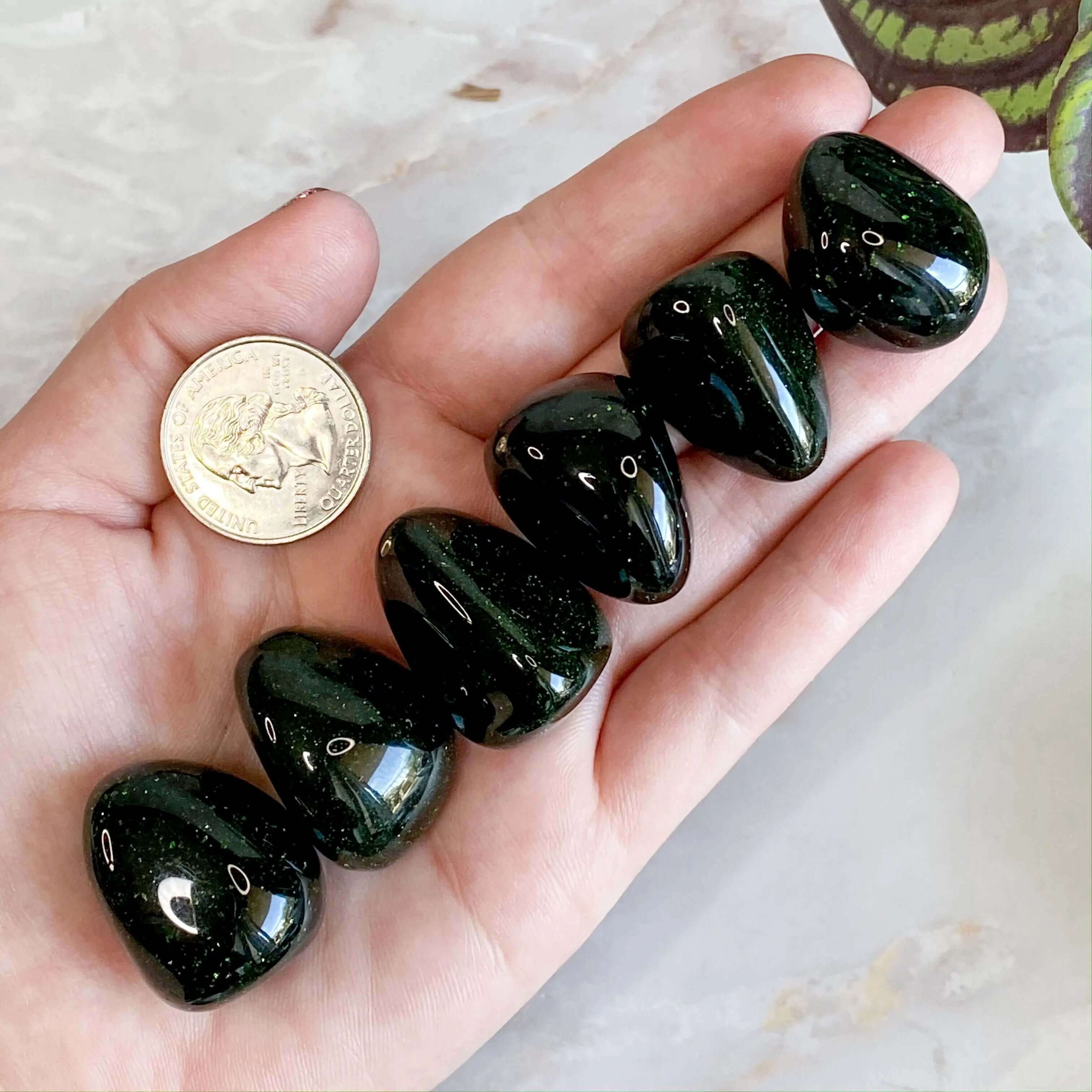 Green Goldstone (Manmade) Tumbles for Seeing Opportunity | Set of 2 Mooncat Crystals