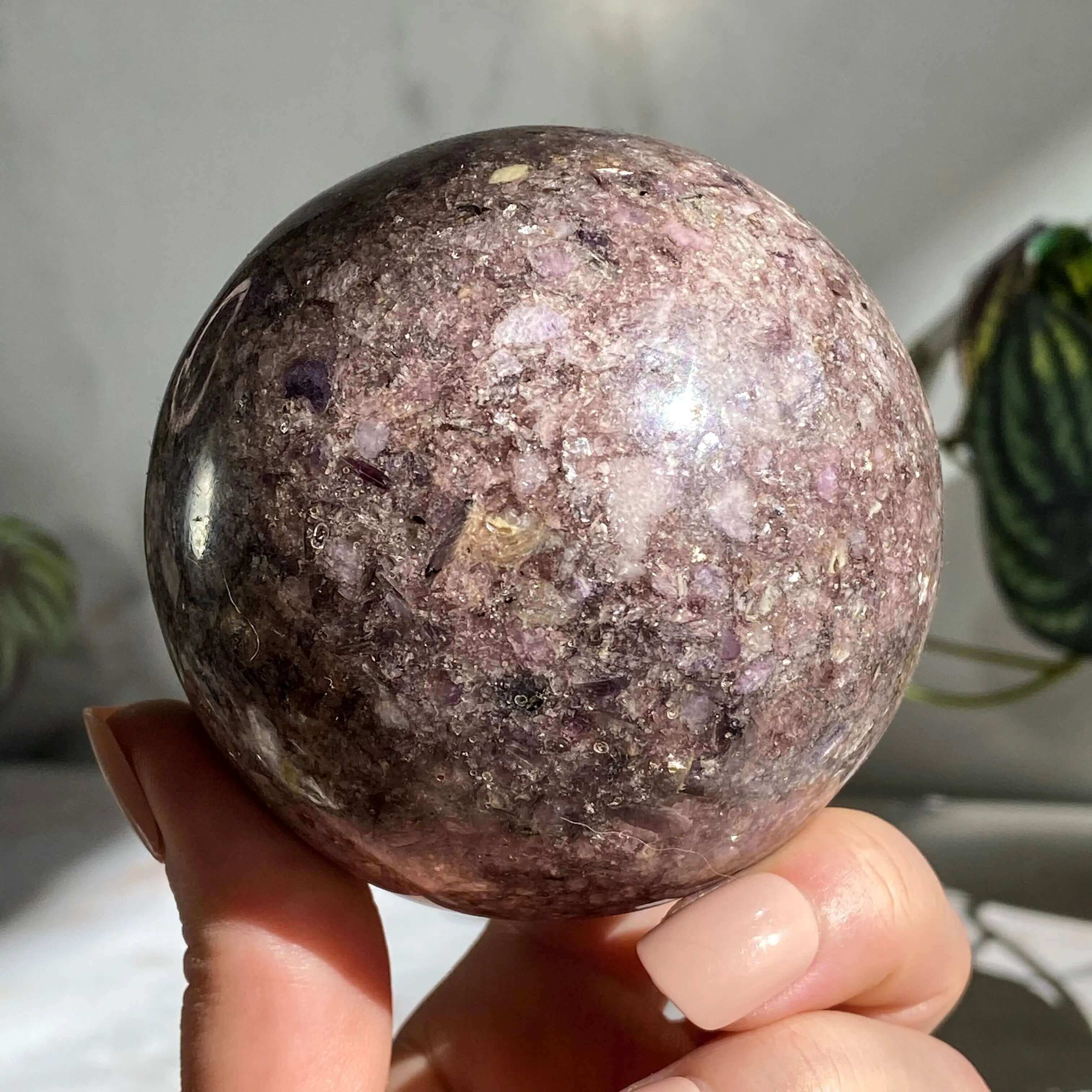 Lepidolite Sphere | ~76mm Mooncat Crystals