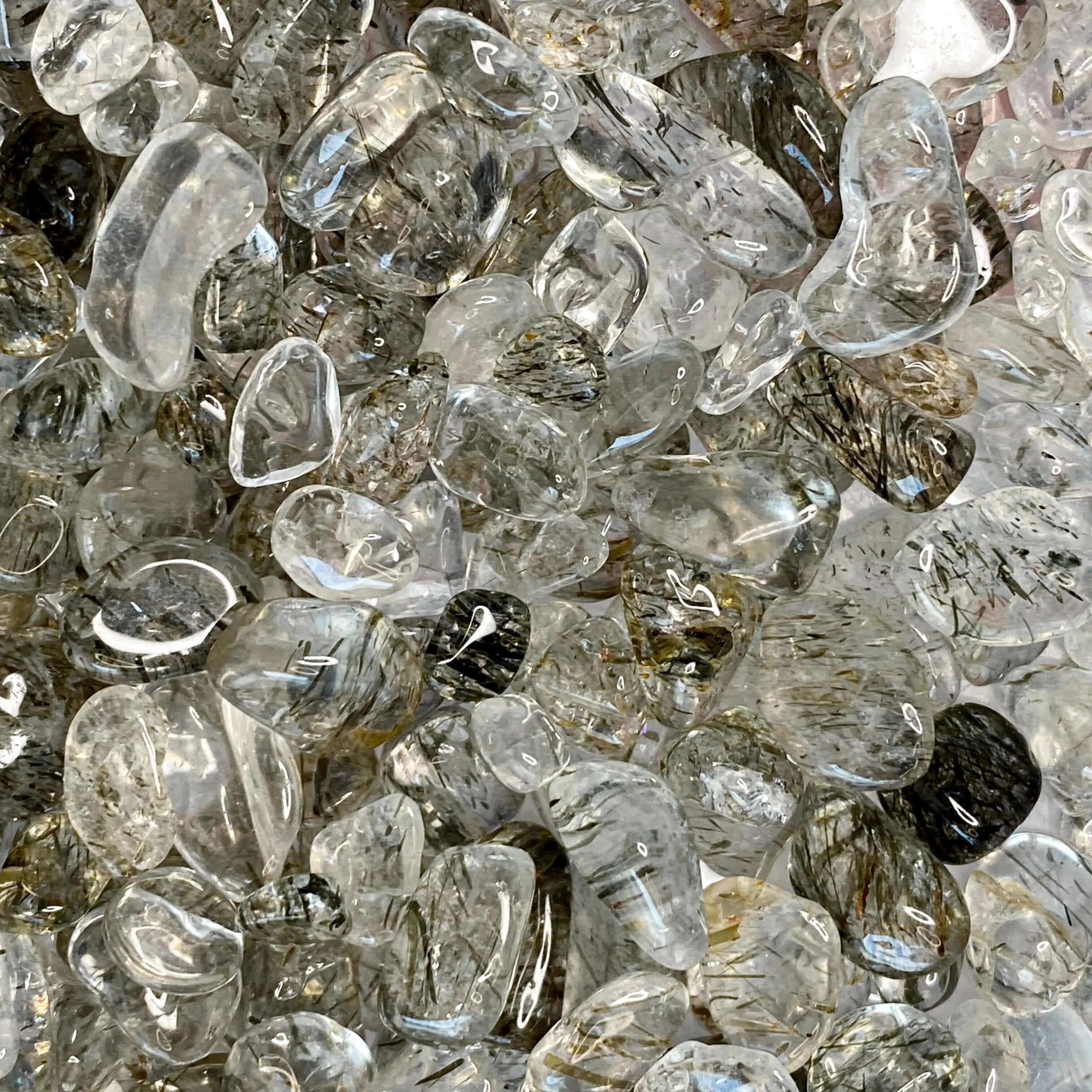 Mini Tourmalinated Quartz Tumbles | 100g Lot Mooncat Crystals