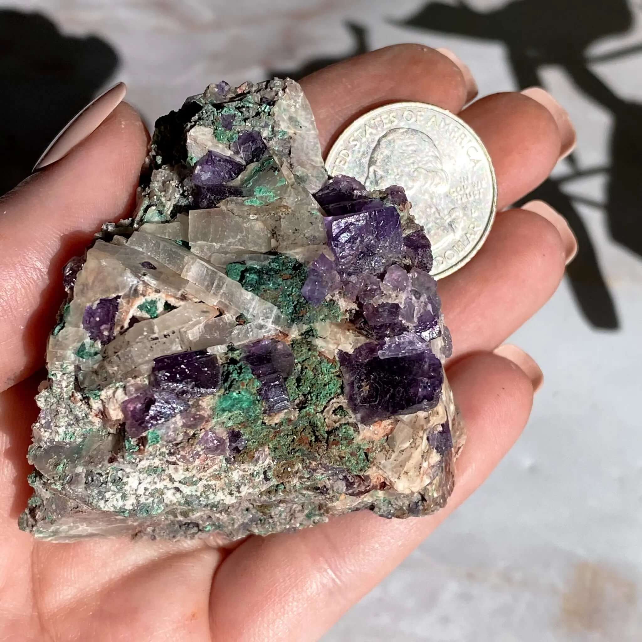 Purple Fluorite with Malachite | Stock G Mooncat Crystals