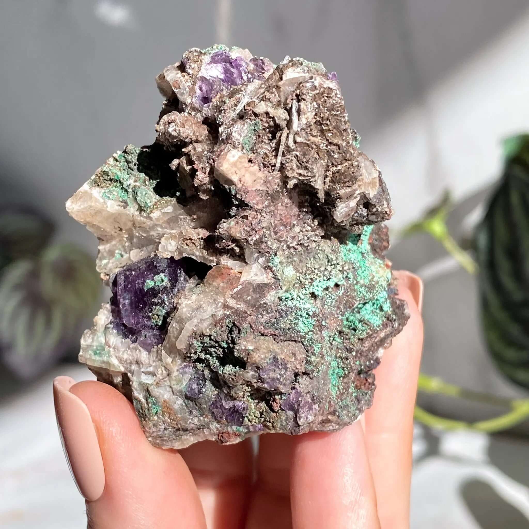 Purple Fluorite with Malachite | Stock G Mooncat Crystals