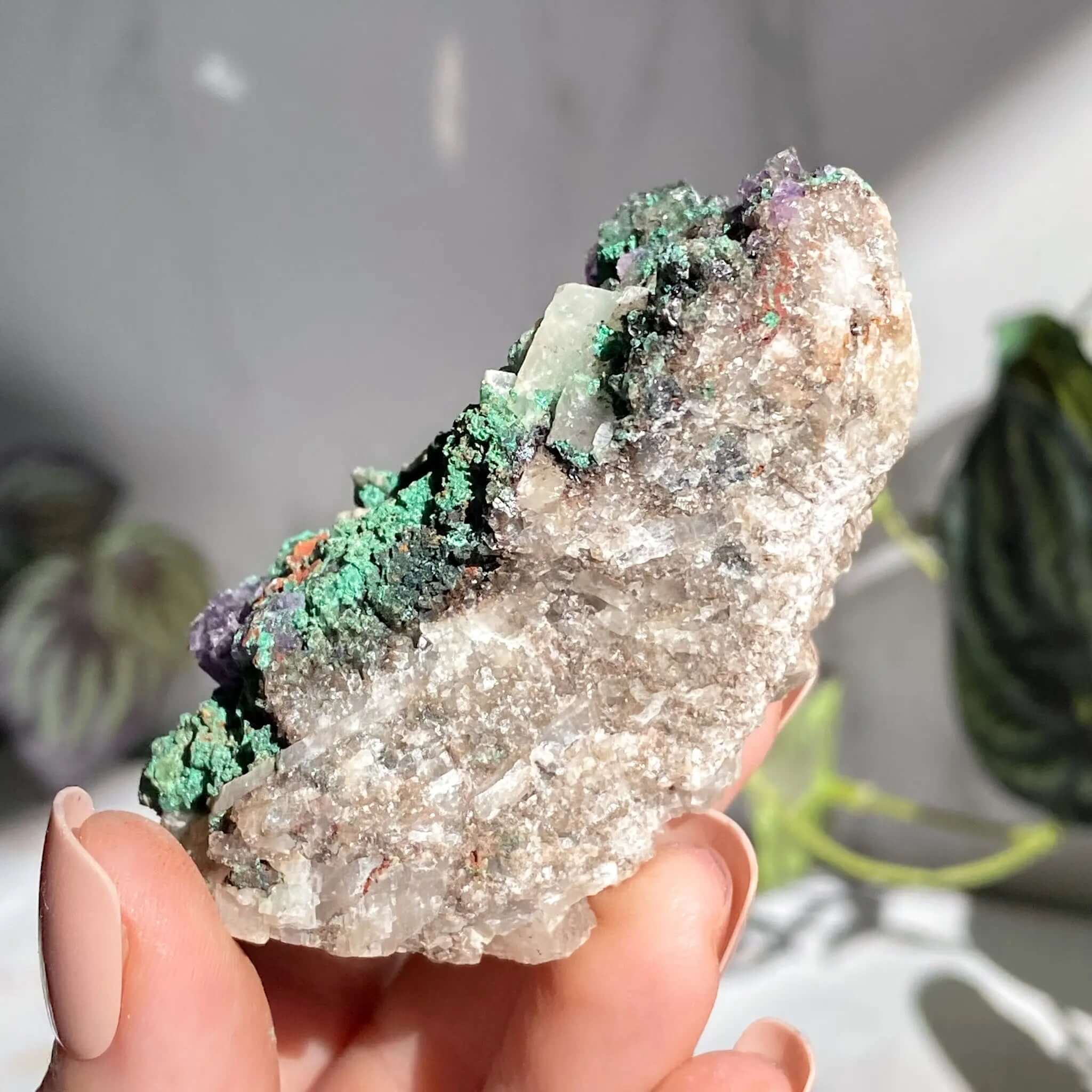 Purple Fluorite with Malachite | Stock J