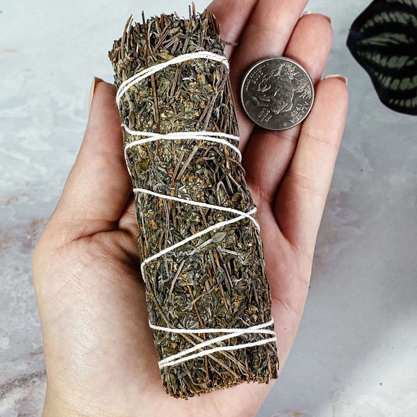 Thyme Smoke Cleansing Wand | ~4 Bundle Mooncat Crystals