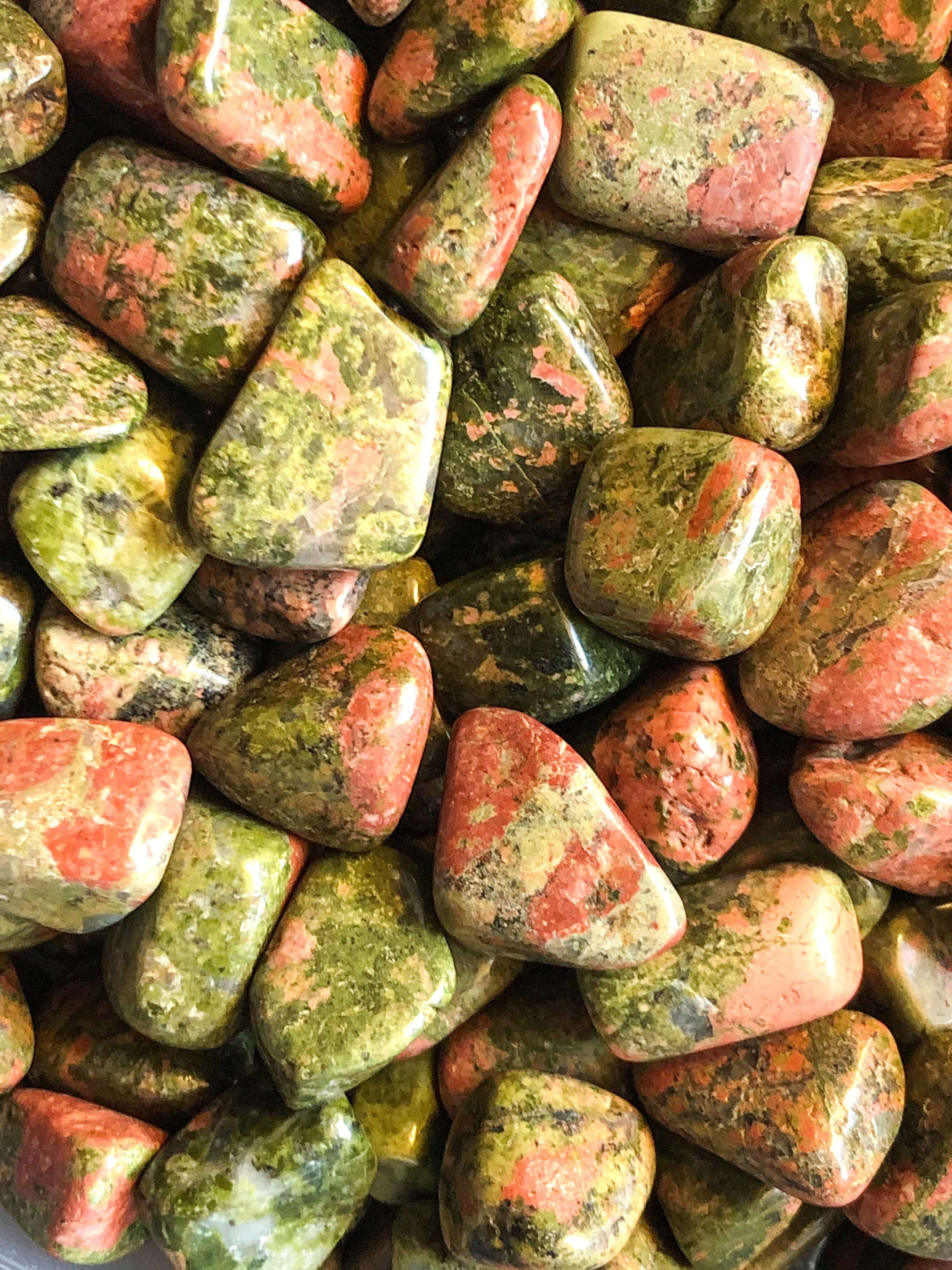 Tumbled Unakite for Emotional and Spiritual Healing | Medium Set of 4 Mooncat Crystals