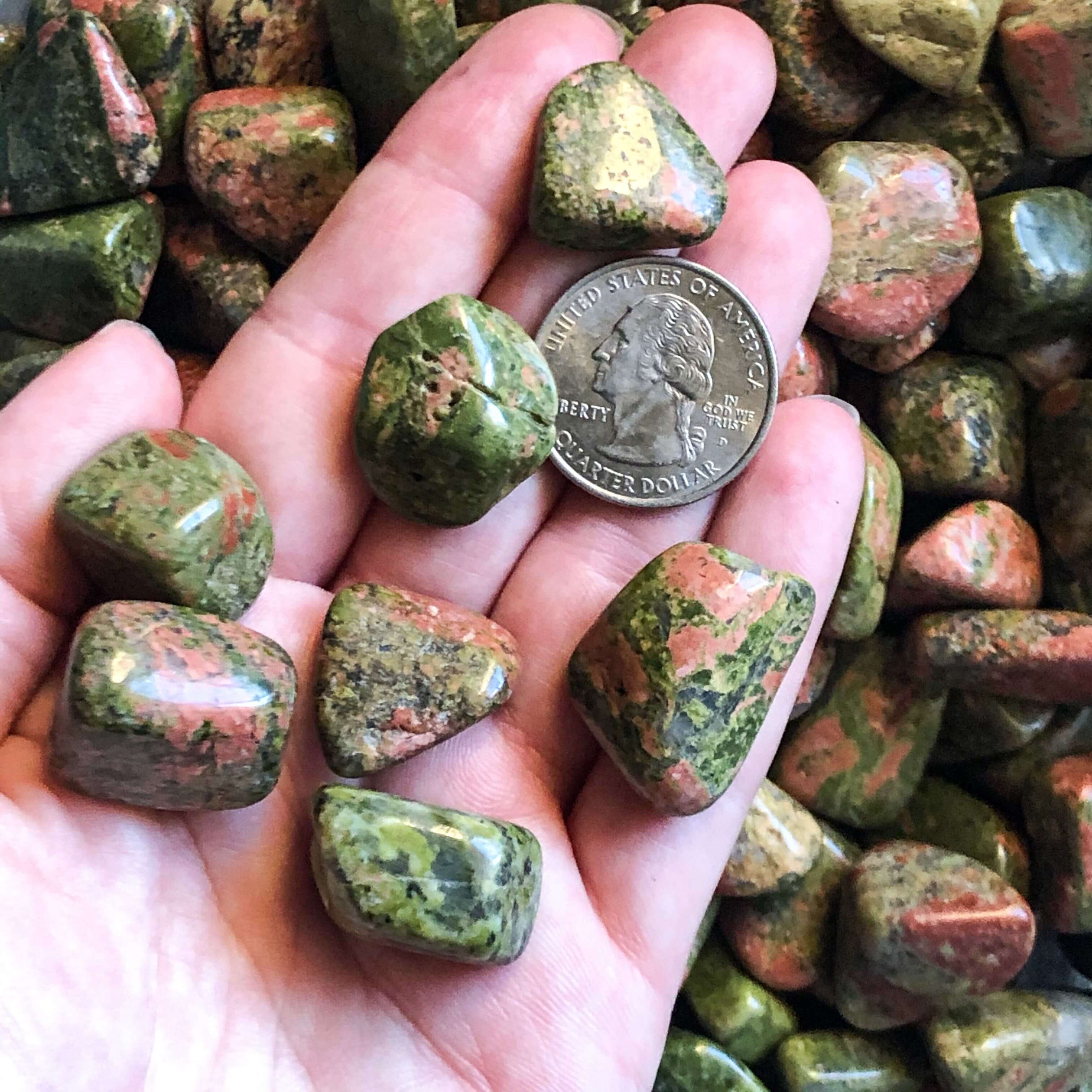 Tumbled Unakite for Emotional and Spiritual Healing | Medium Set of 4 Mooncat Crystals